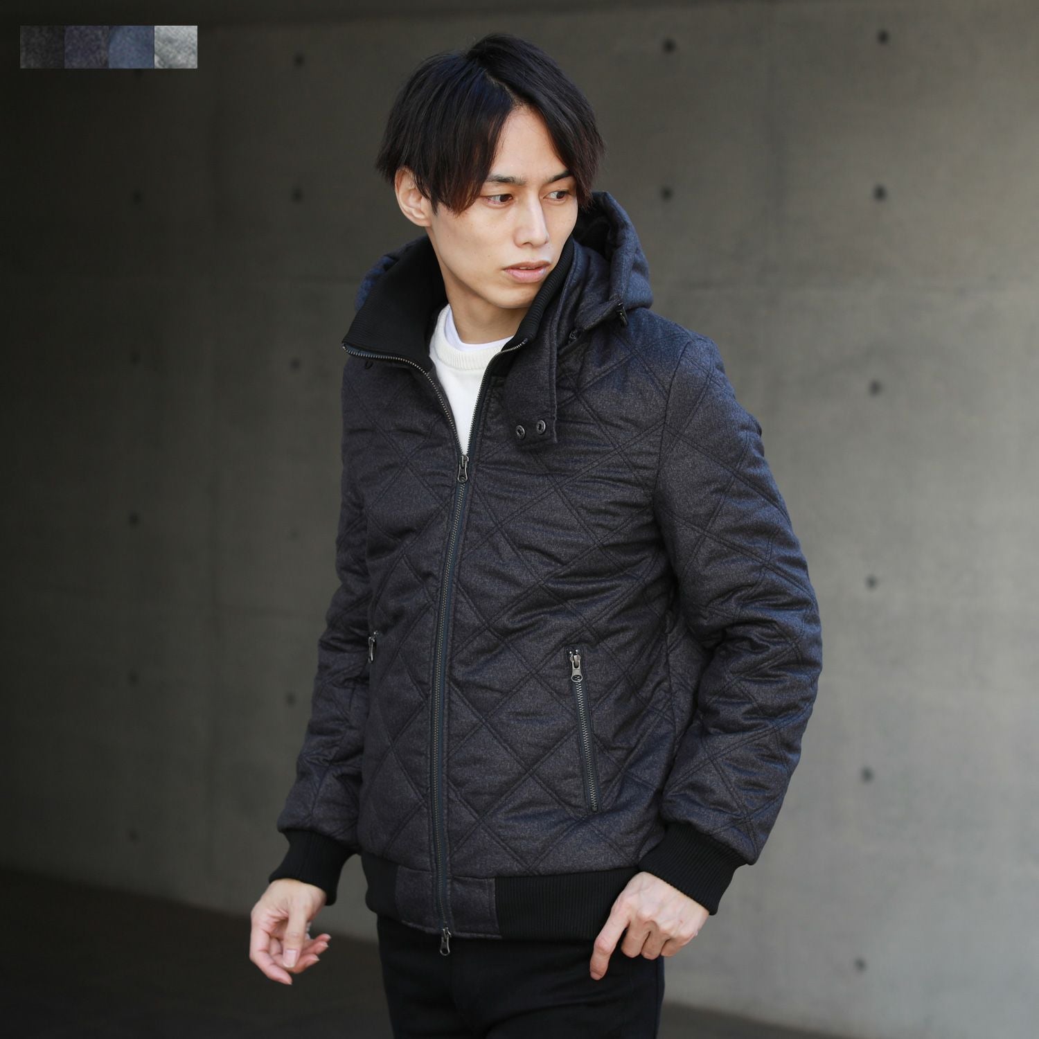 フェイクウールダイヤキルト3Mシンサレート中綿脱着フードジャケット