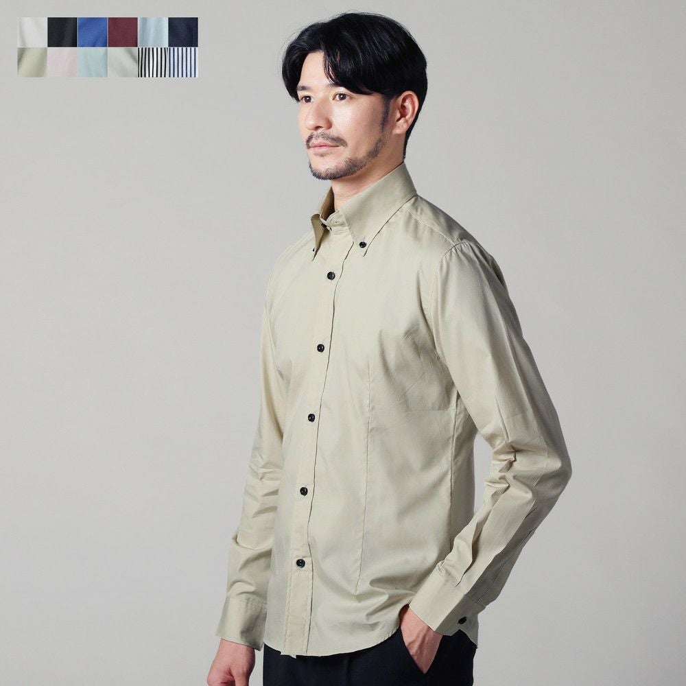 日本製シルケットブロードデュエボットーニ襟ボタンダウン長袖シャツ