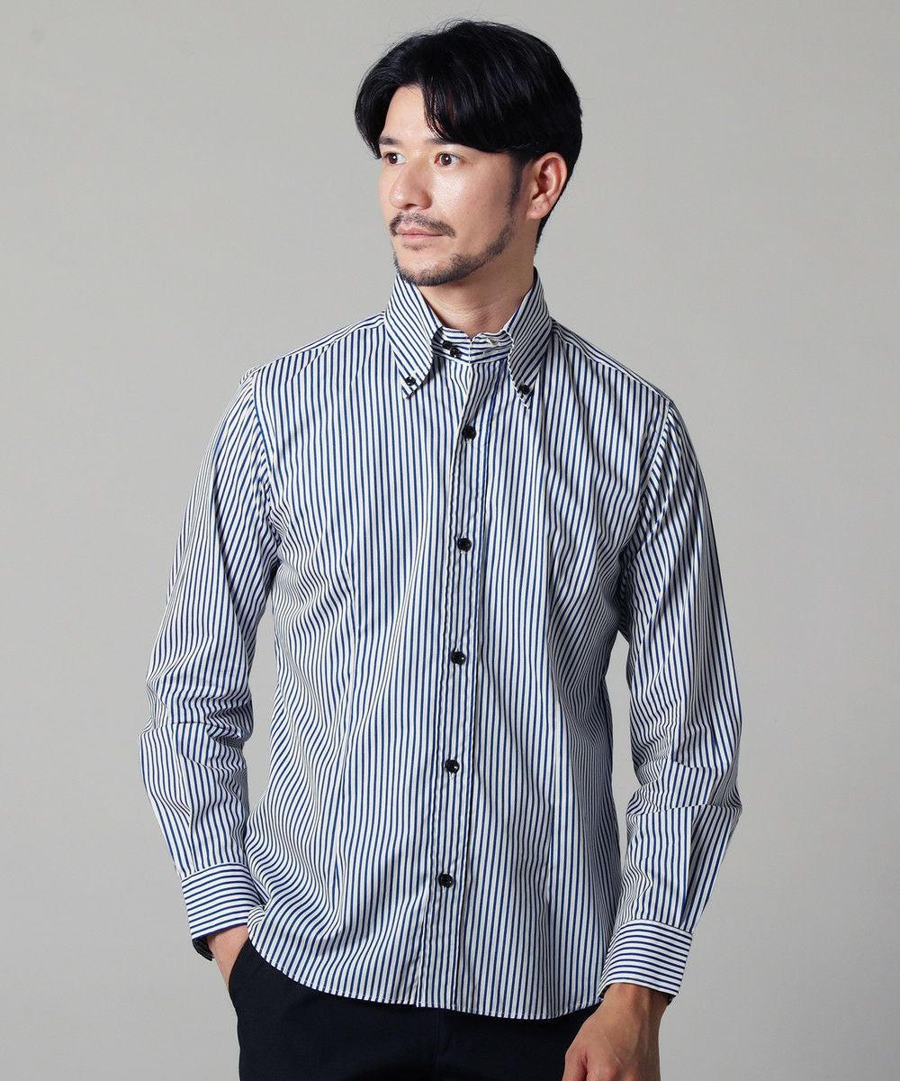 日本製シルケットブロードデュエボットーニ襟ボタンダウン長袖シャツ