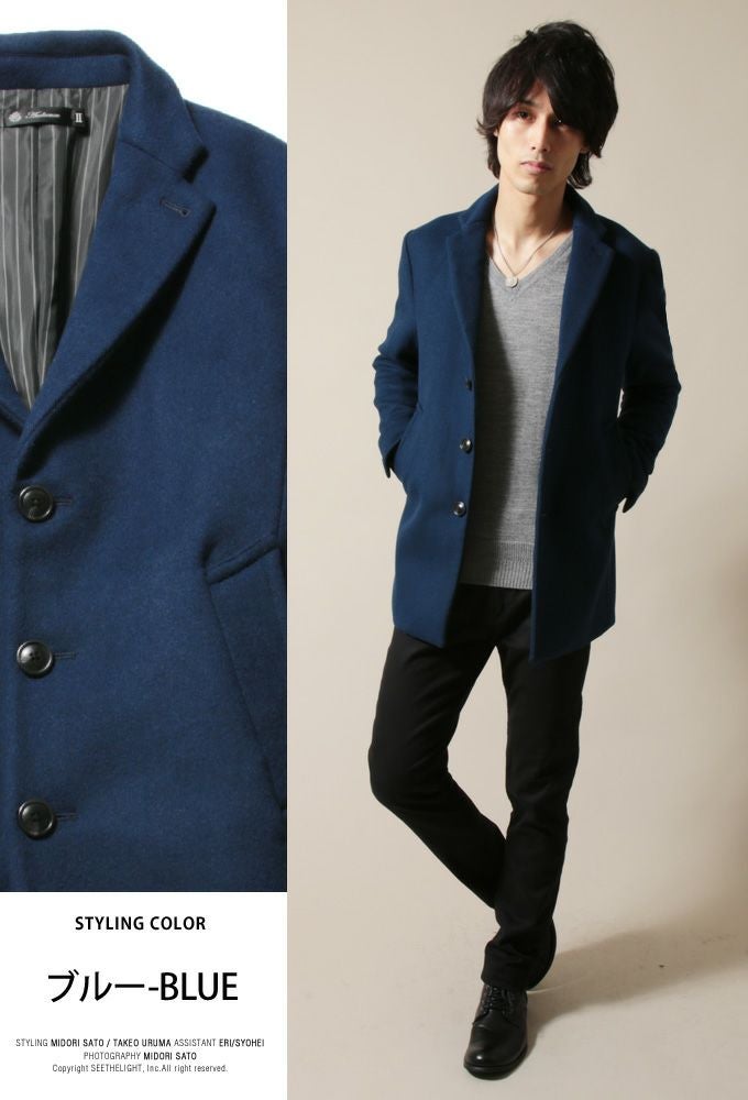 チェスターコート ダブルフェイスウールビーバー3ボタン メンズ