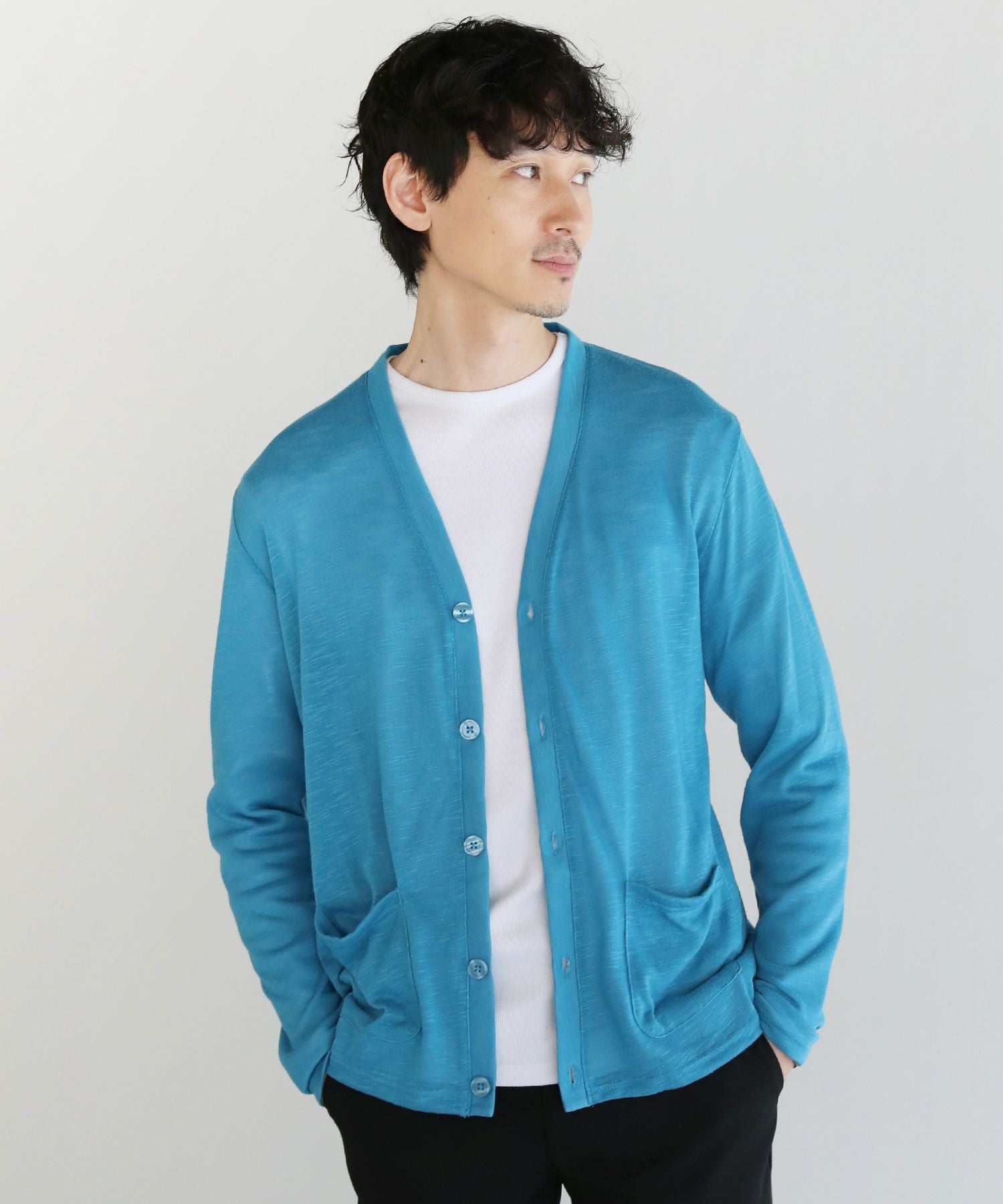 メール便対応】TRスラブ入りエアリーニットサマーカーディガン