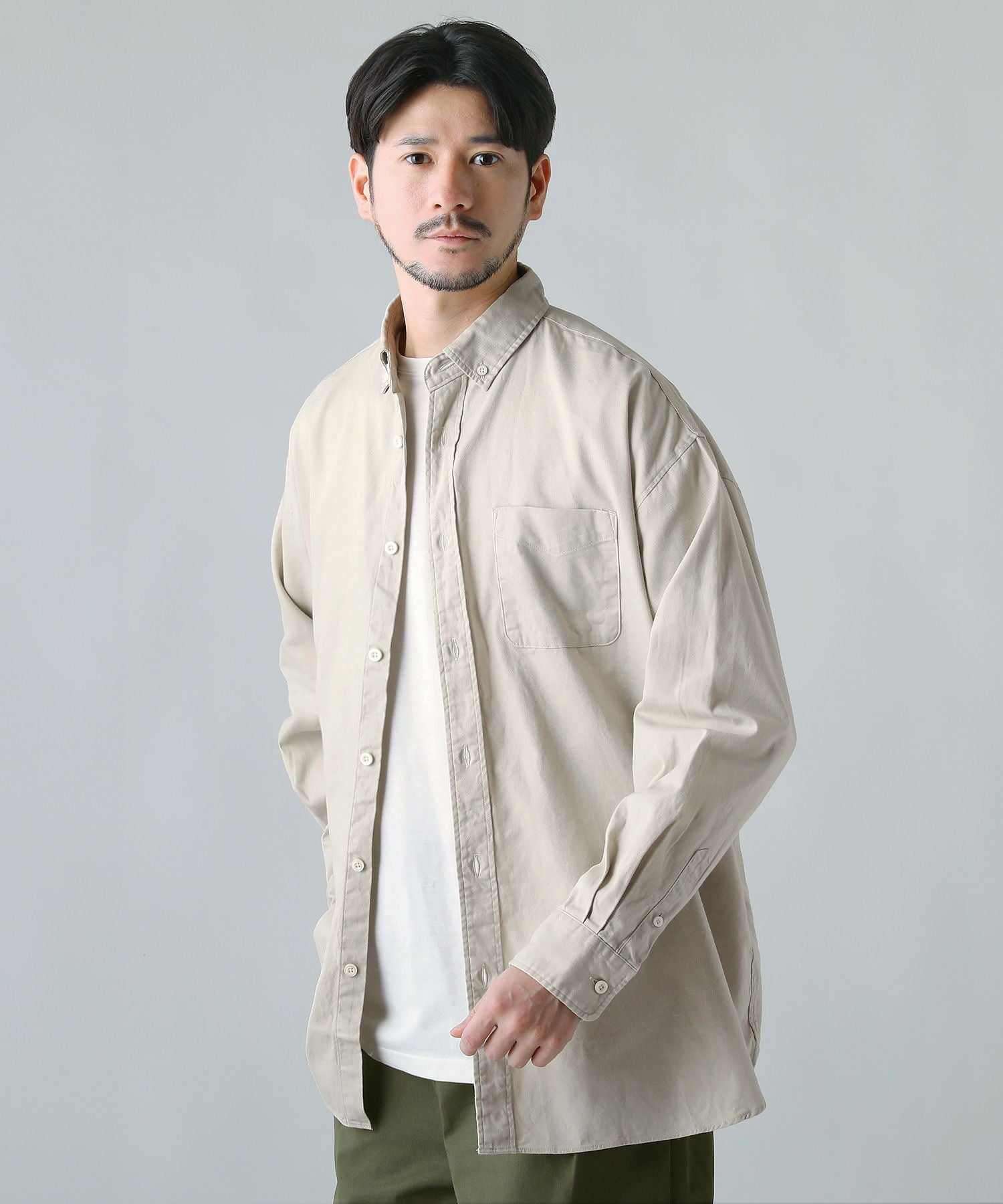 日本製 6オンスオックスフォードボタンダウン長袖ボクシーシャツ