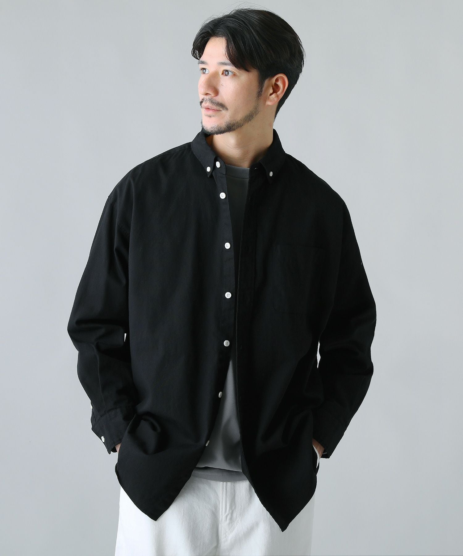 日本製 6オンスオックスフォードボタンダウン長袖ボクシーシャツ