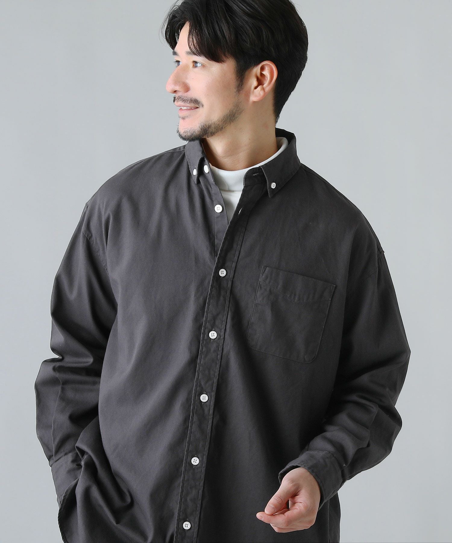 日本製 6オンスオックスフォードボタンダウン長袖ボクシーシャツ