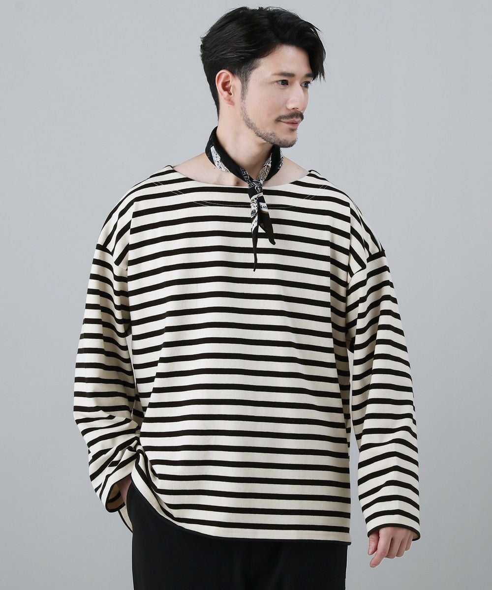 日本製10オンス(バスク天竺)フレンチボーダーボートネックBOX Tee