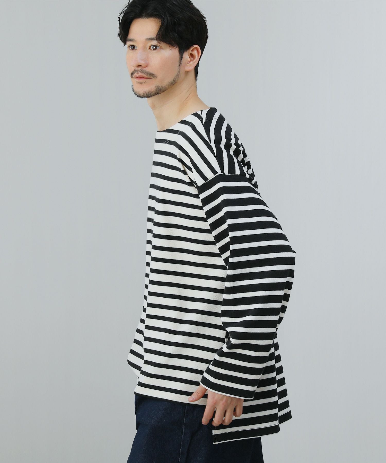 日本製10オンス(バスク天竺)フレンチボーダーボートネックBOX Tee