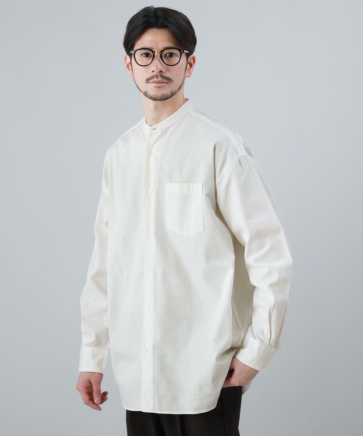 日本製6オンスオックスフォードバンドカラー長袖ボクシーシャツ