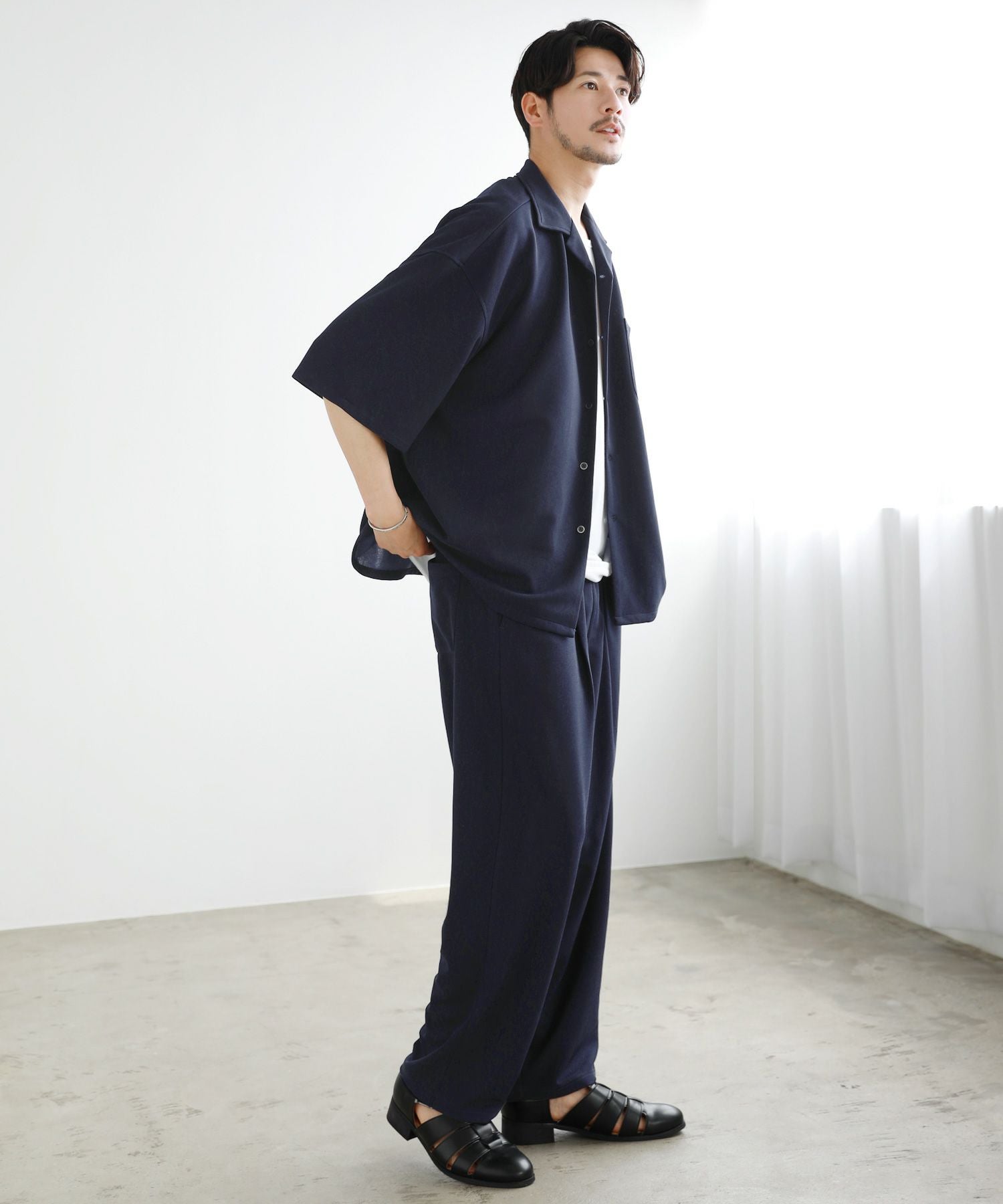 3点セットアイテム】オープンカラー半袖シャツ/タンクトップ/ワイド