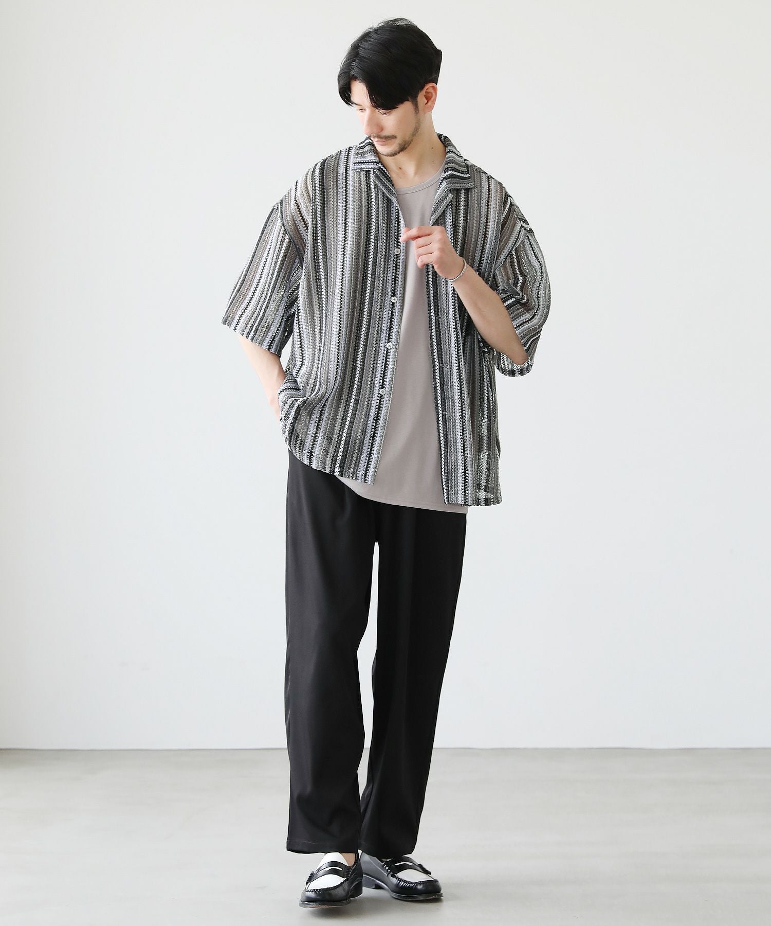 3点セットアイテム】オープンカラー半袖シャツ/タンクトップ/ワイド