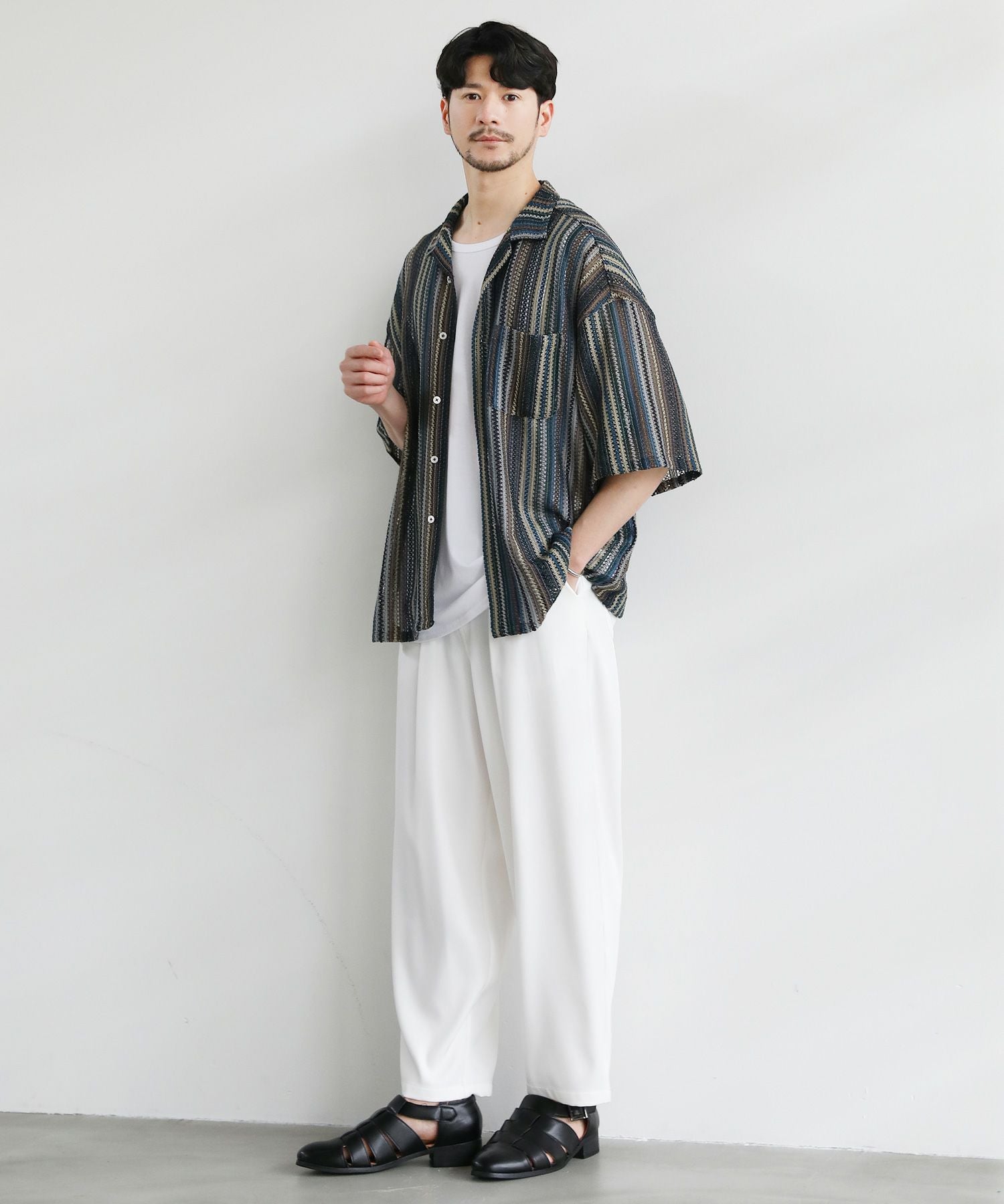 3点セットアイテム】オープンカラー半袖シャツ/タンクトップ/ワイド