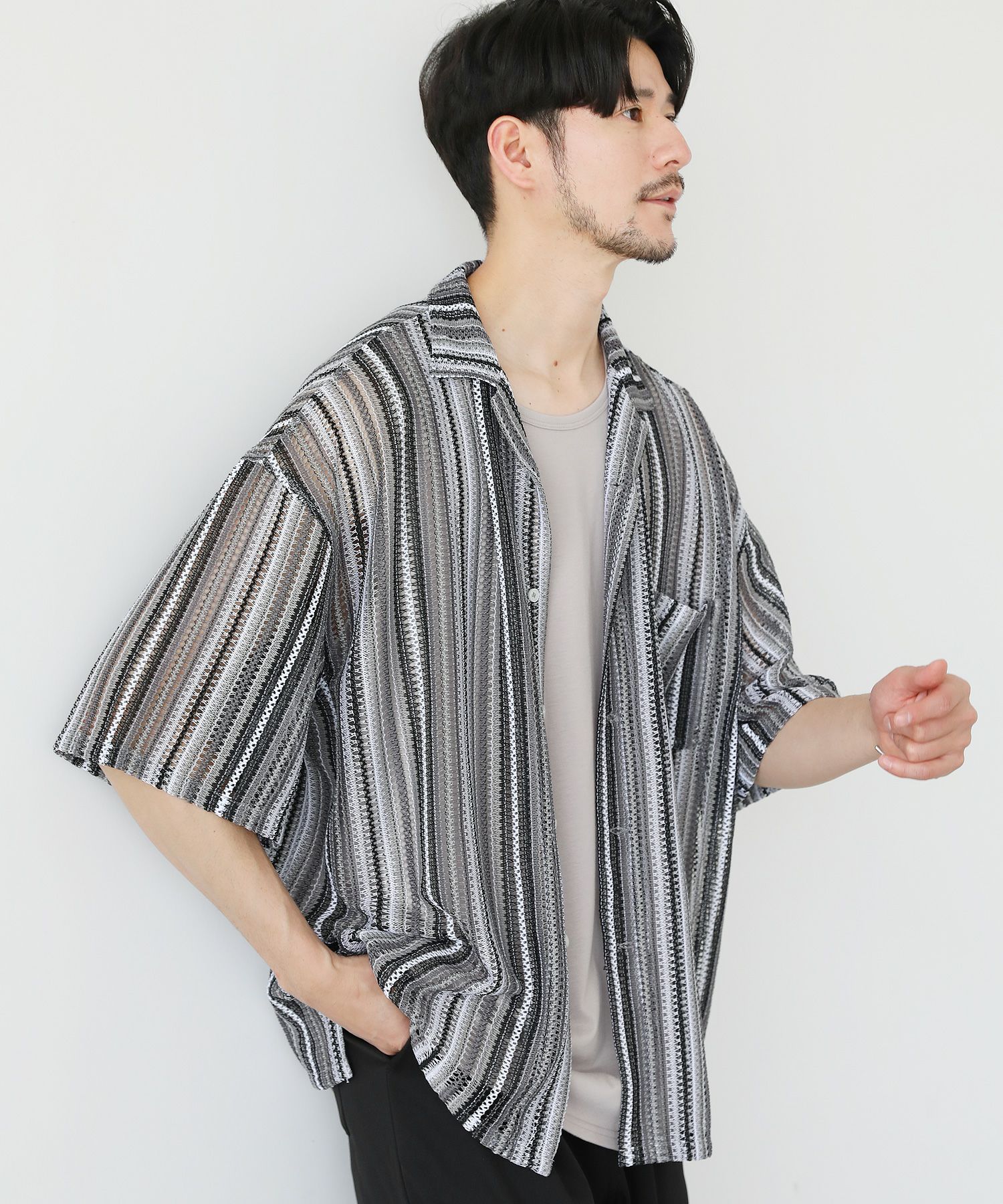 3点セットアイテム】オープンカラー半袖シャツ/タンクトップ/ワイド