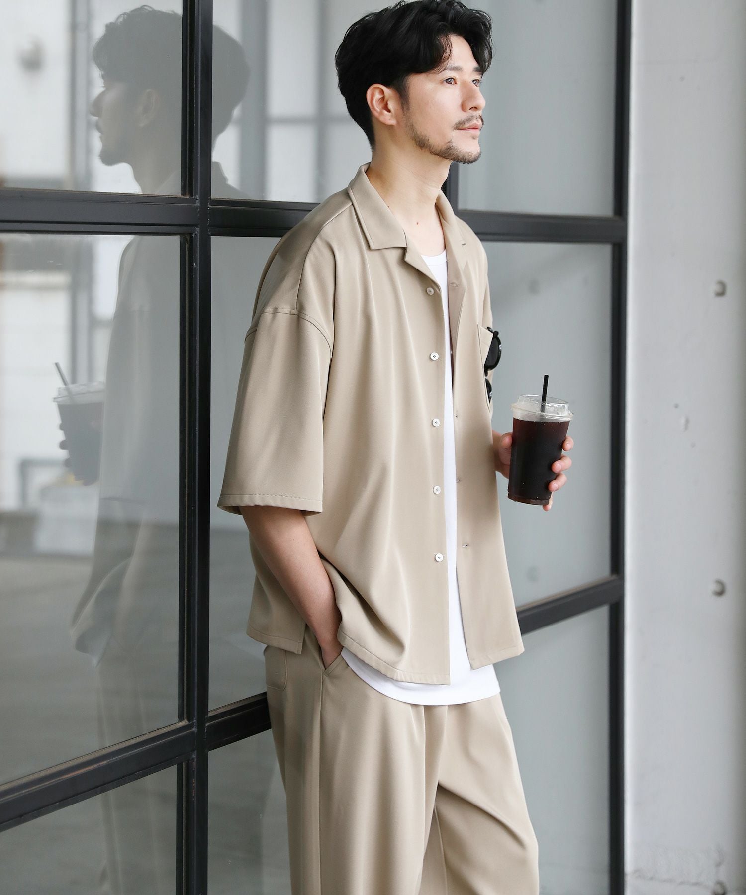 3点セットアイテム】オープンカラー半袖シャツ/タンクトップ/ワイド