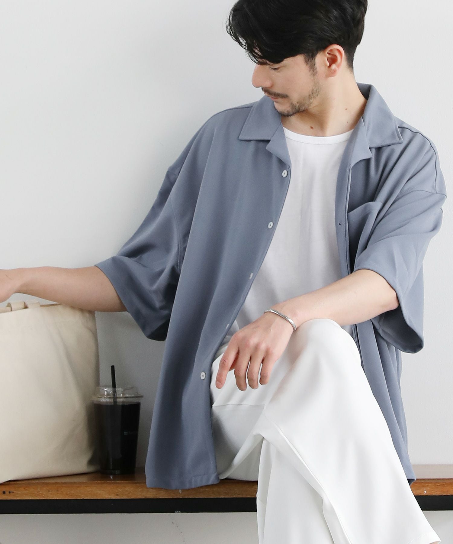 3点セットアイテム】オープンカラー半袖シャツ/タンクトップ/ワイド