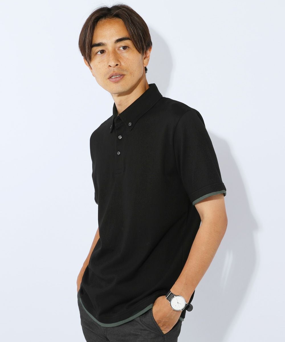 STONE  半袖ポロシャツ ブラック 黒 SLIM FIT STONE ISLAND (ストーンアイランド) 胸ロゴ ライン 半袖 ポロシャツ