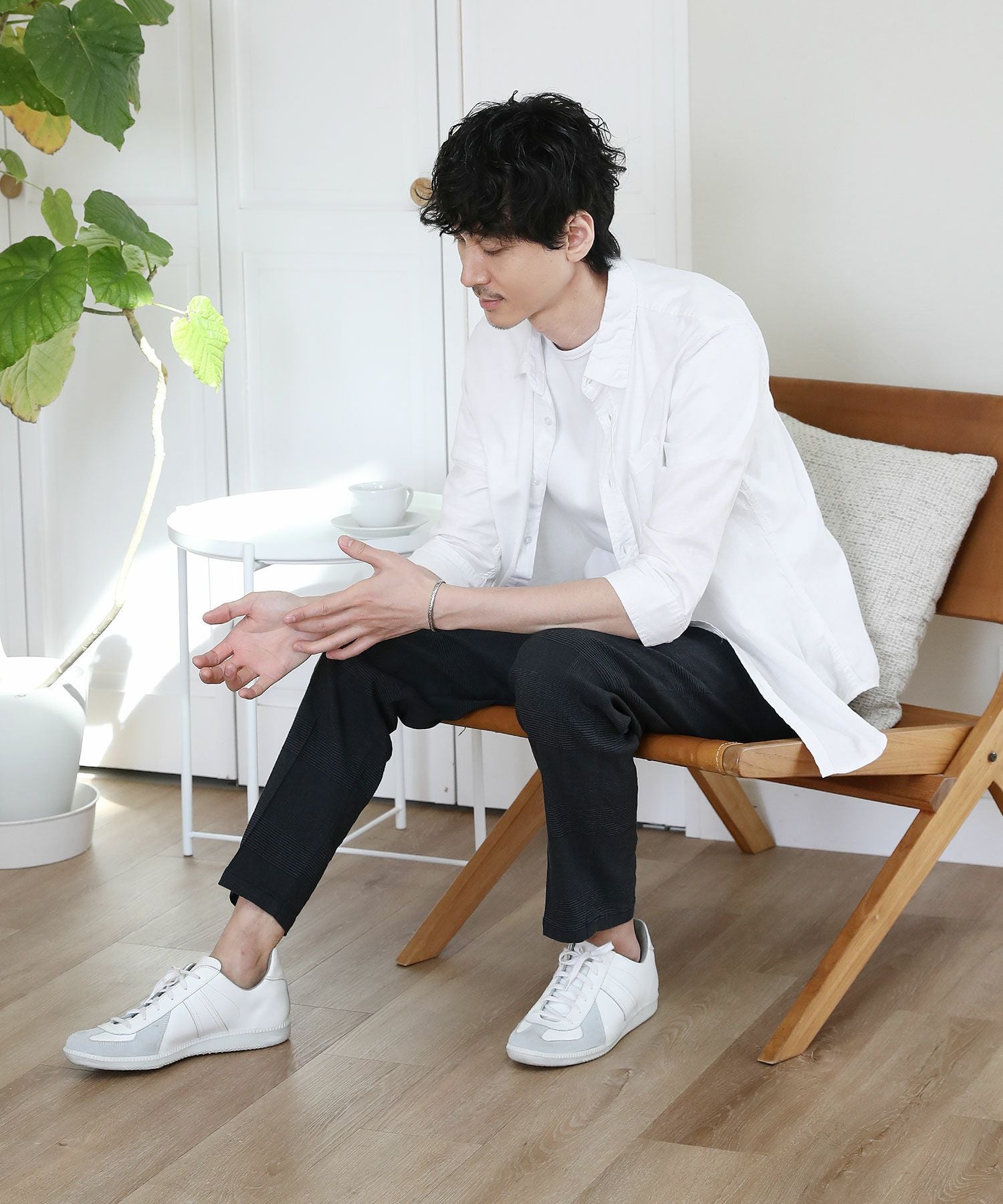 メール便対応】 先染め綿麻ストレッチレギュラーカラー七分袖シャツ