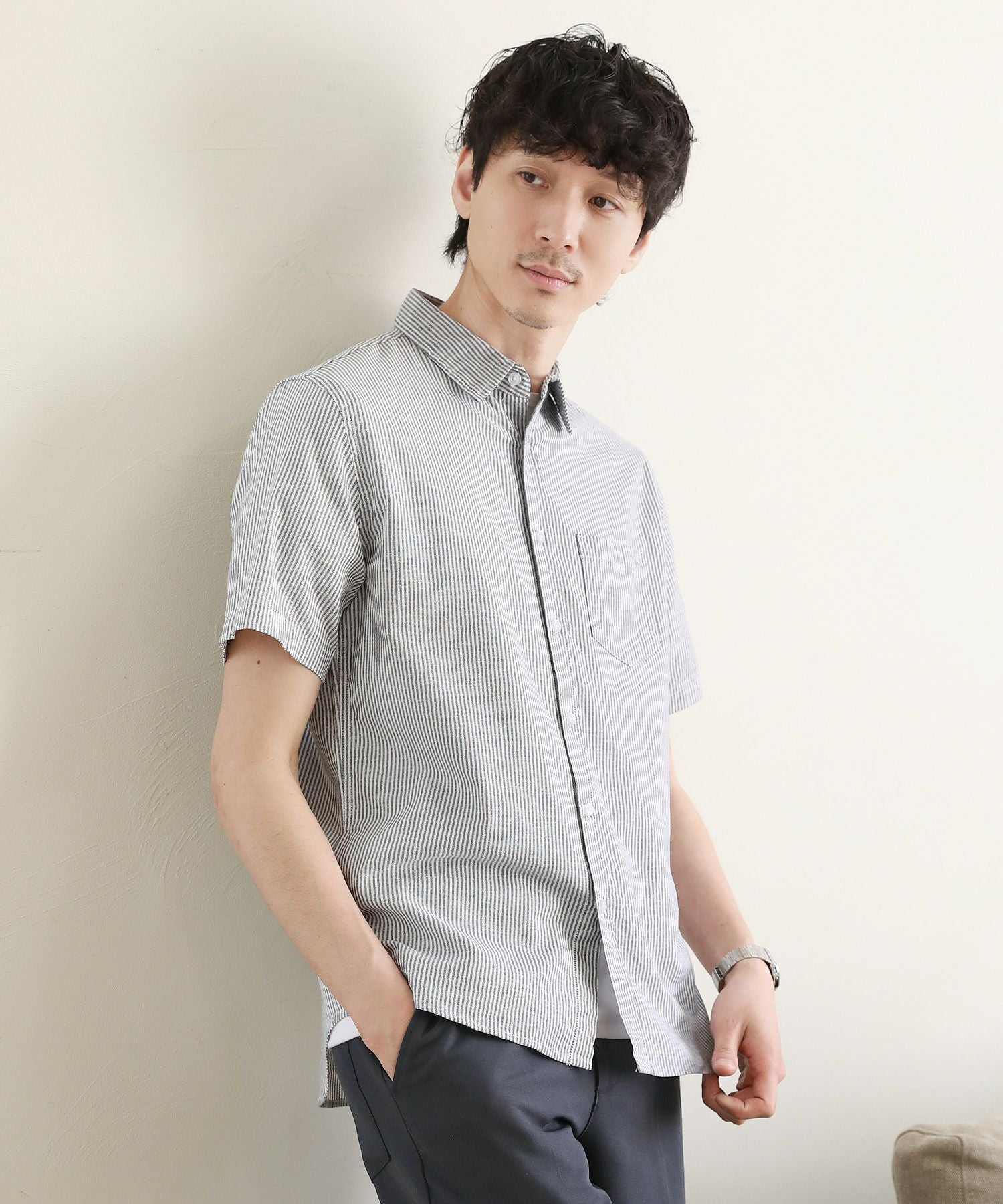 先染め綿麻ストレッチレギュラーカラー半袖シャツ | 【公式】SPU スプ