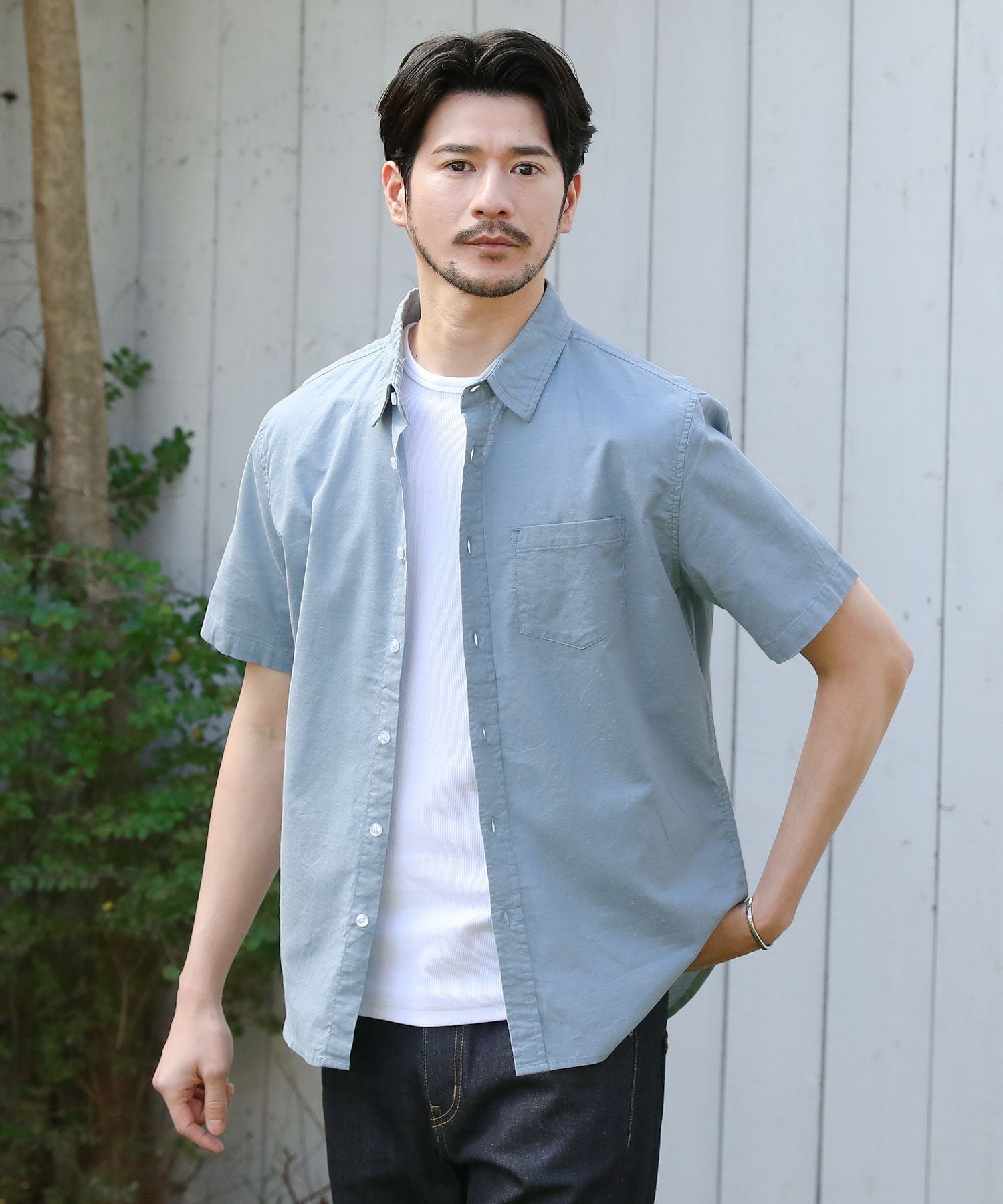 先染め綿麻ストレッチレギュラーカラー半袖シャツ | 【公式】SPU スプ