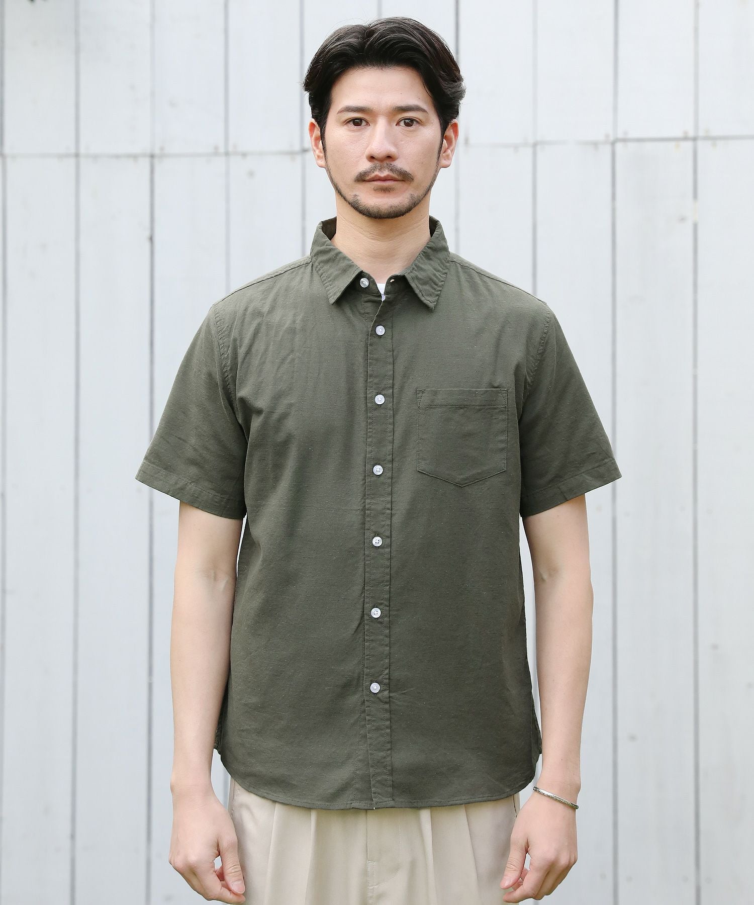 先染め綿麻ストレッチレギュラーカラー半袖シャツ | 【公式】SPU スプ