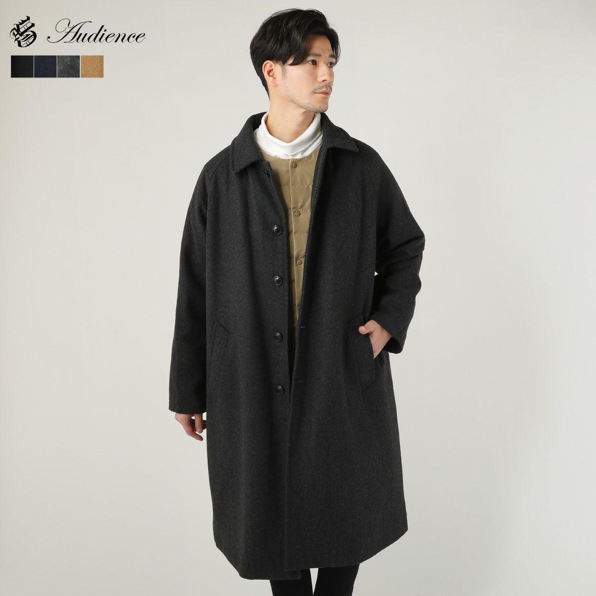 610gウールメルトンサーモライト中綿オーバーサイズステンカラーコート