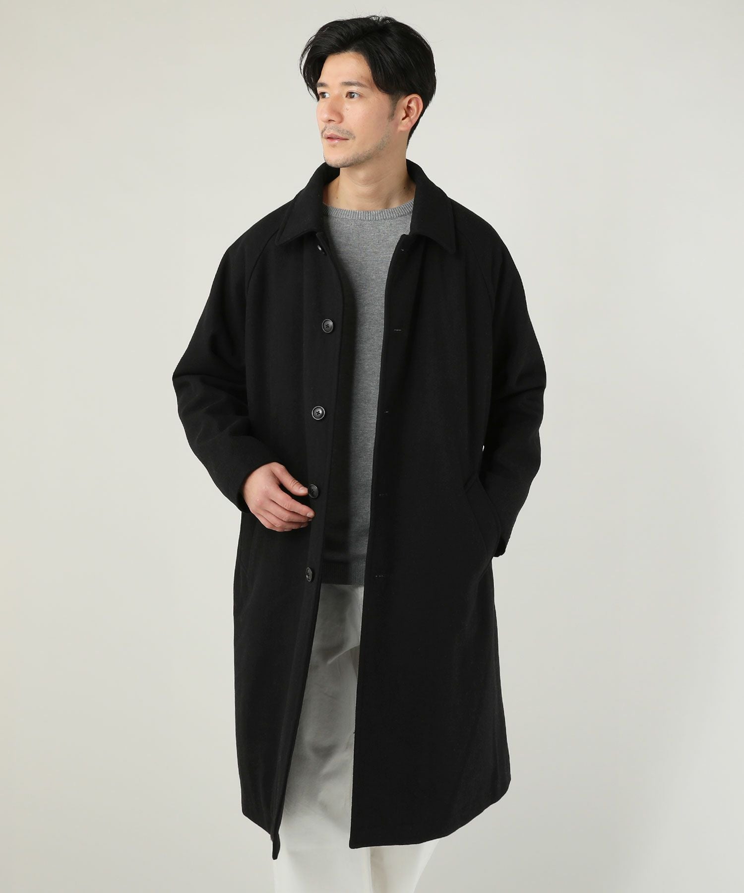 610gウールメルトンサーモライト中綿オーバーサイズステンカラーコート