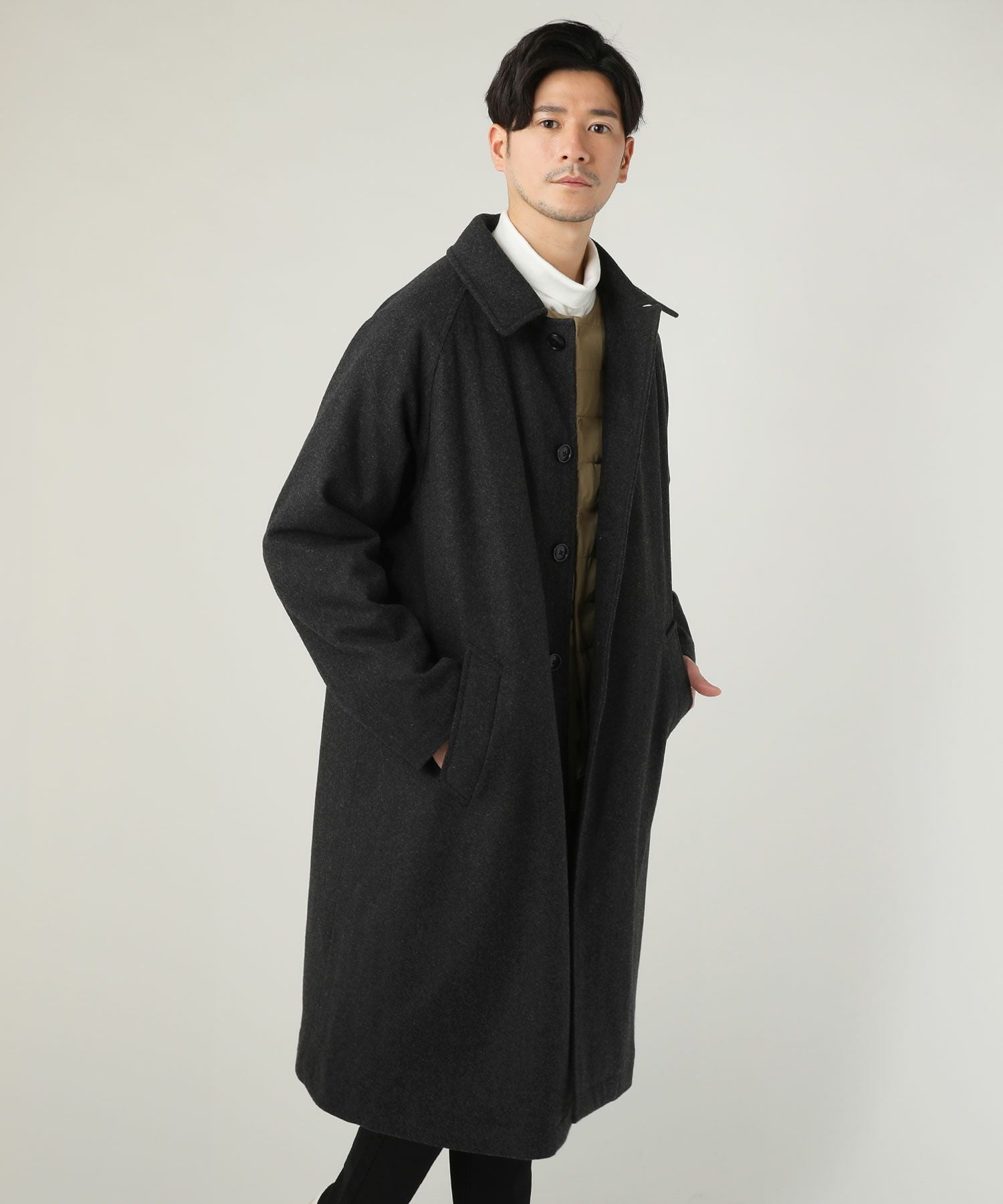 610gウールメルトンサーモライト中綿オーバーサイズステンカラーコート