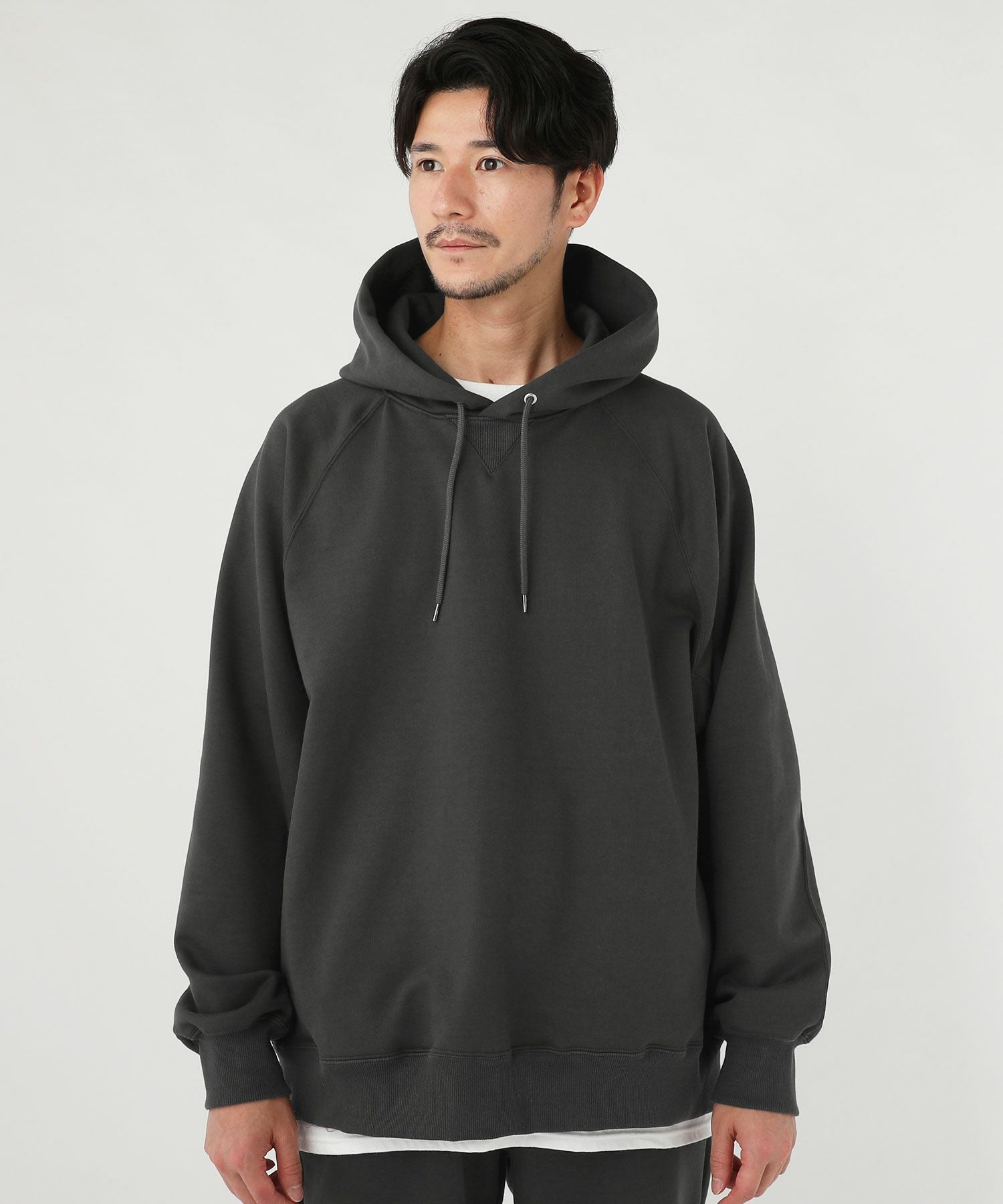 日本製16オンスハードコンパクトヘビー裏毛ラグランガゼットプル