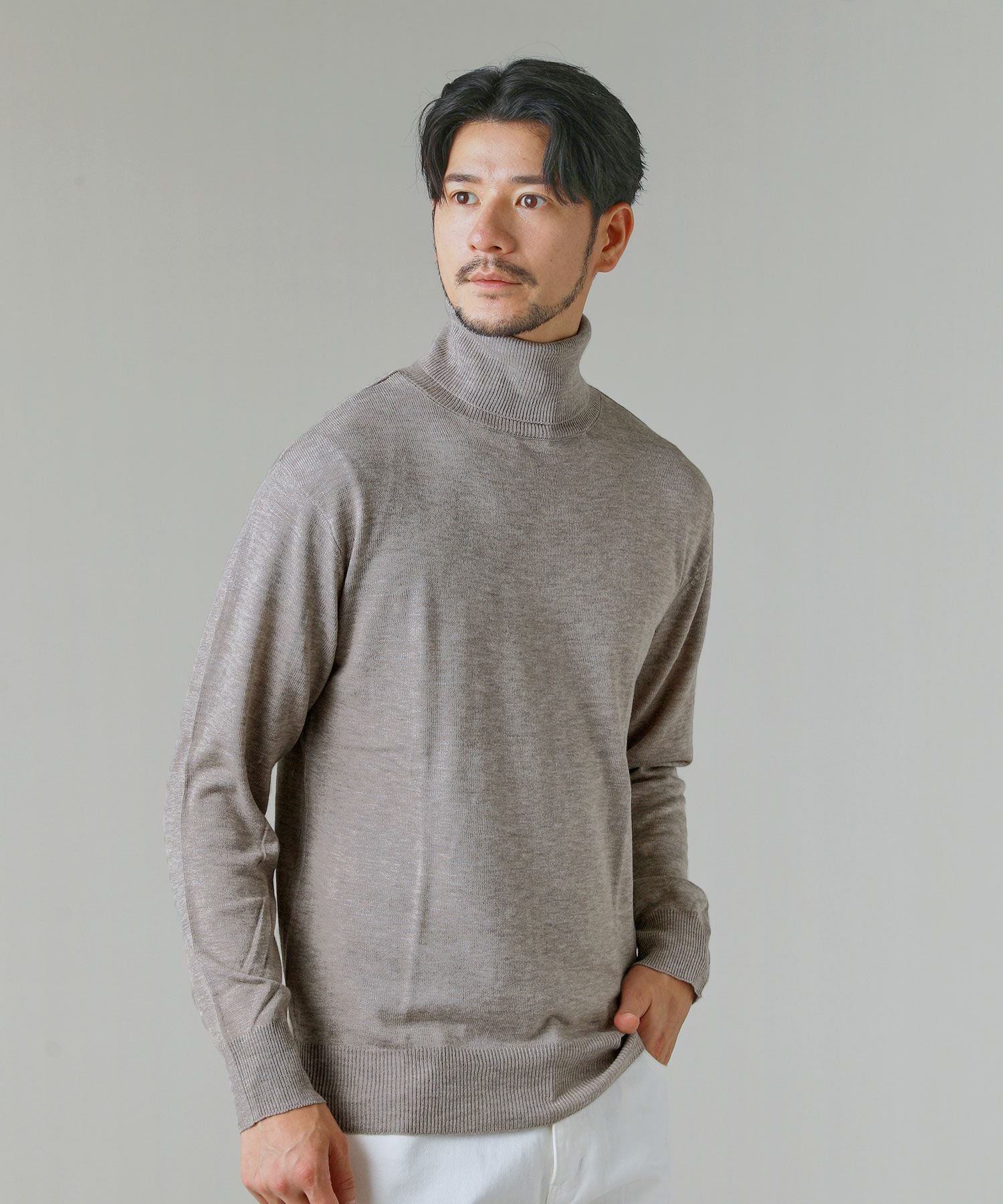 シェリエ　カシミアタッチオフタートルネック ニット メンズ トップス 秋冬 無地 薄手 ハイゲージ カシミアタッチ