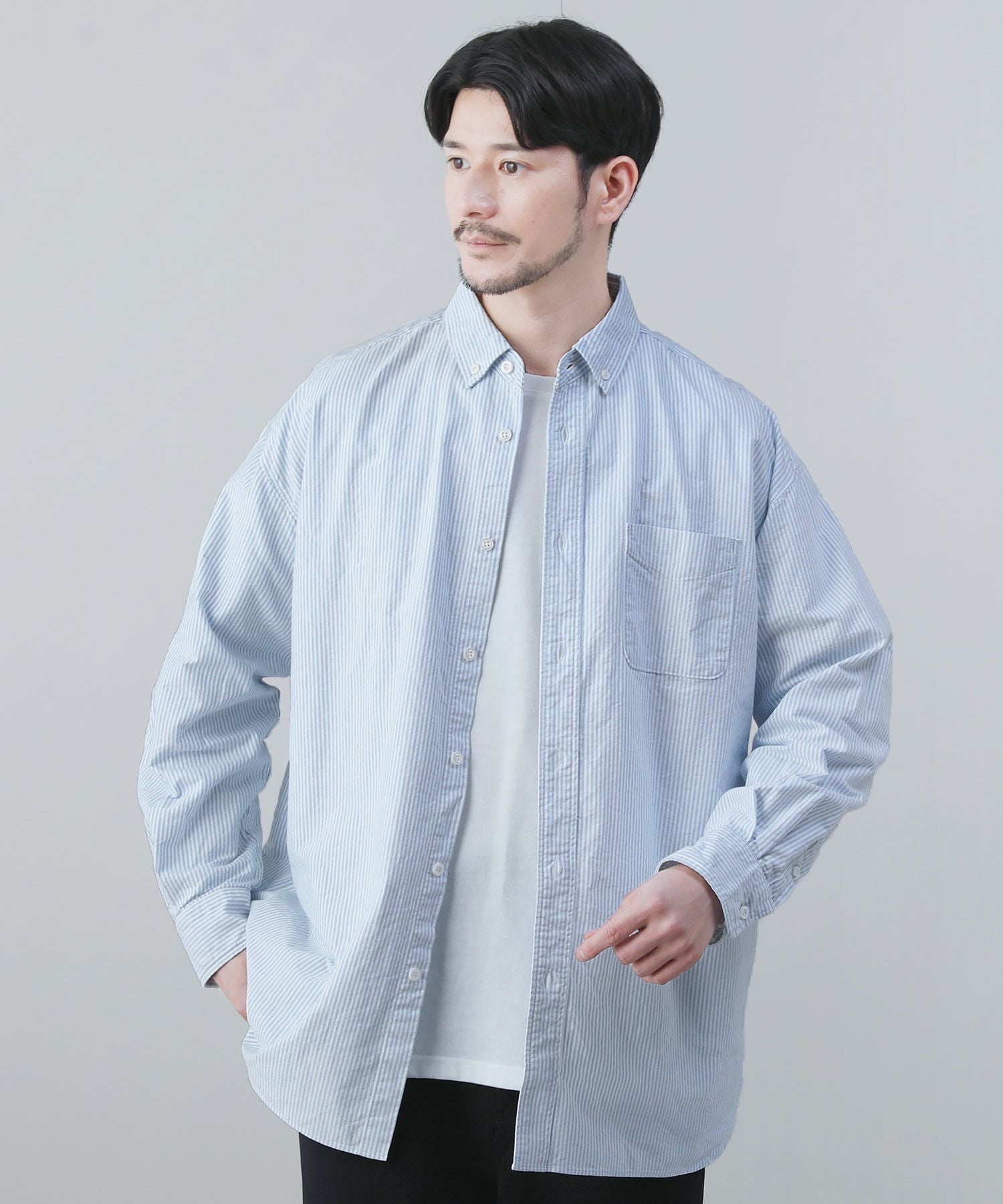 日本製播州織オックスフォードストライプボタンダウンボクシーAライン