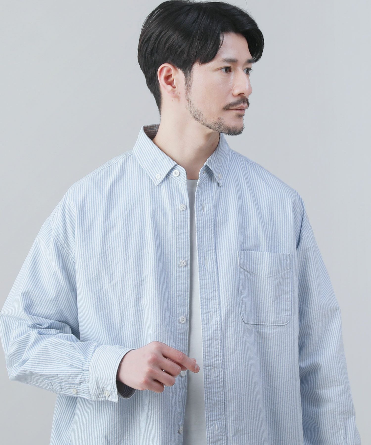 日本製播州織オックスフォードストライプボタンダウンボクシーAライン