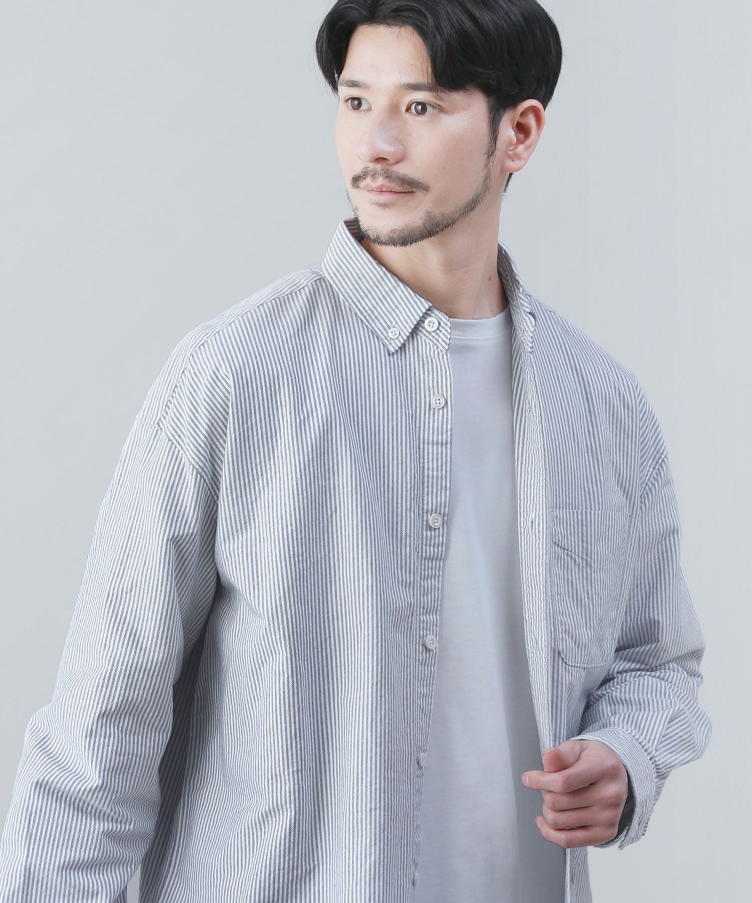 日本製播州織オックスフォードストライプボタンダウンボクシーAライン