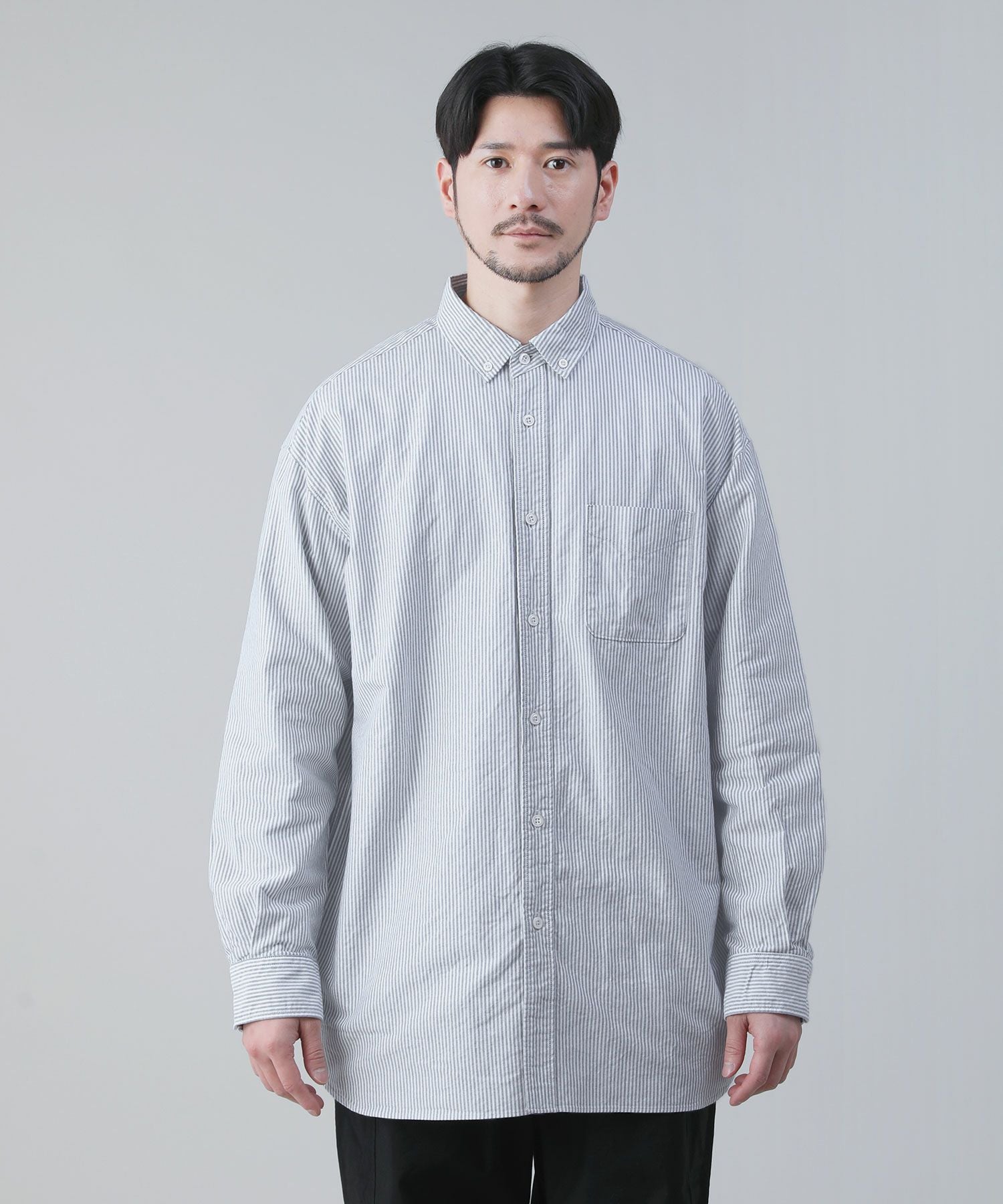 日本製播州織オックスフォードストライプボタンダウンボクシーAライン