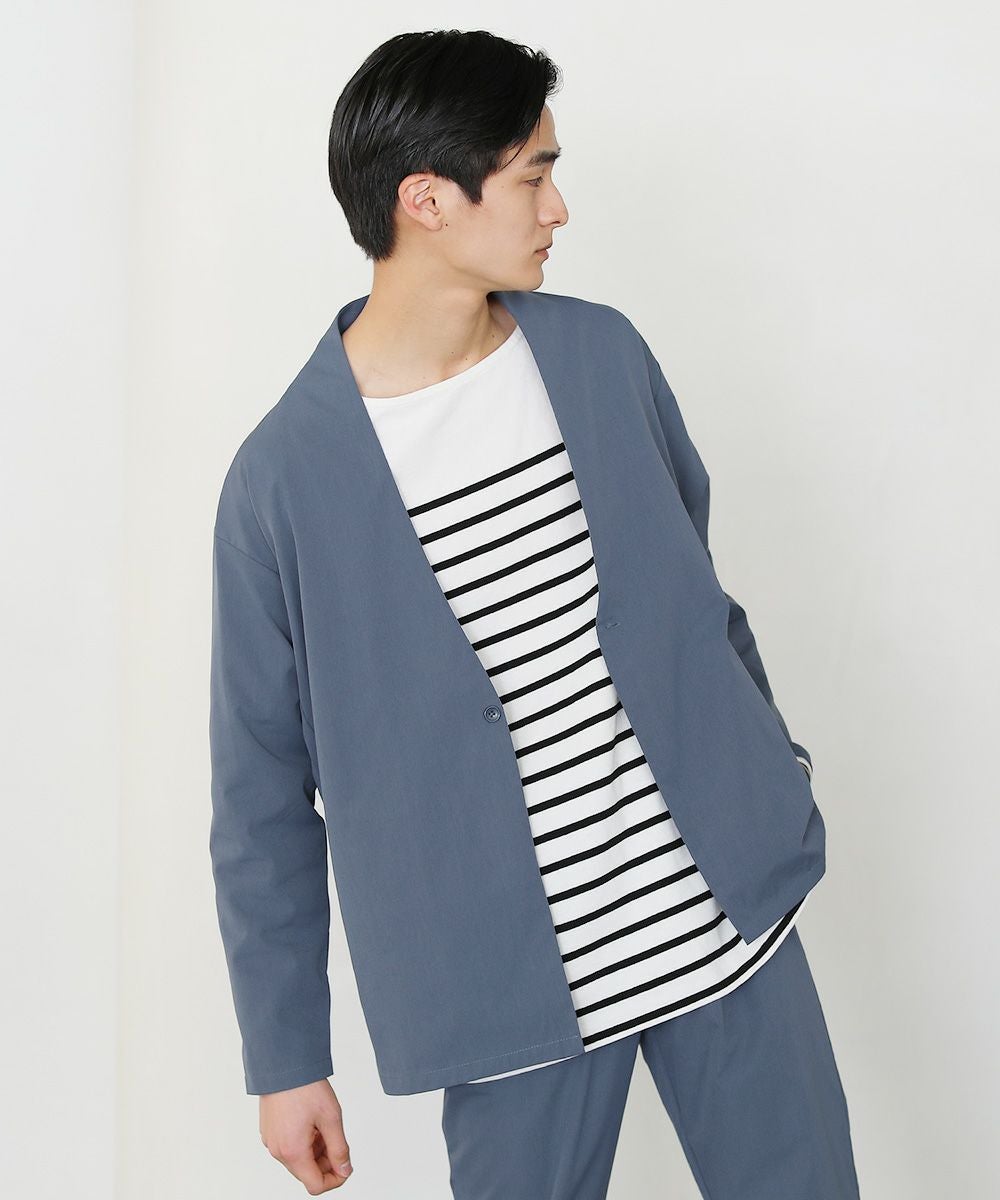 抗菌防臭付きノーカラーカーデジャケット＆テーパードパンツ