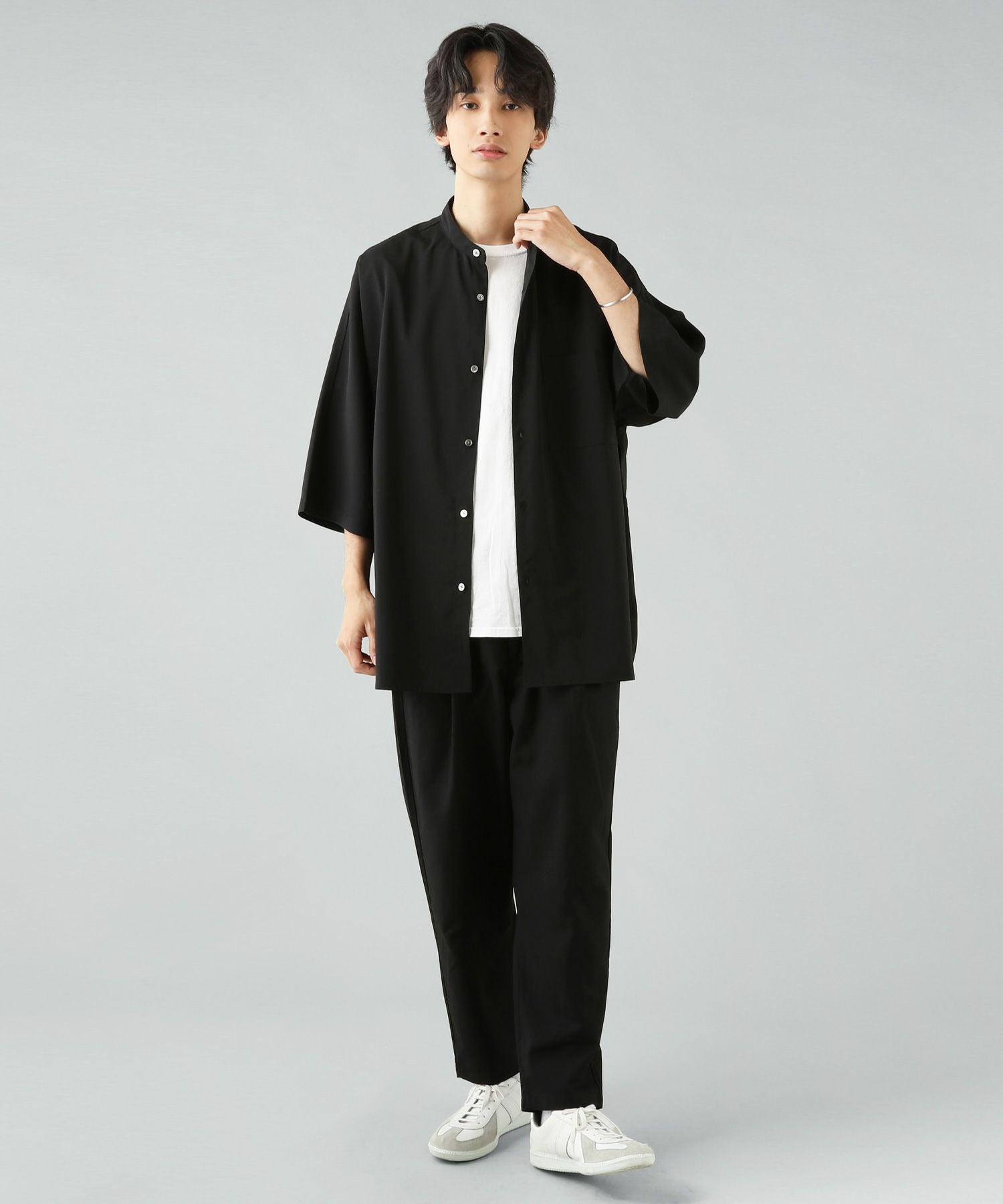 黒半袖羽織 GERRY（ジェリー） シャツ 接触冷感 撥水 ストレッチ半袖シャツ ダブル
