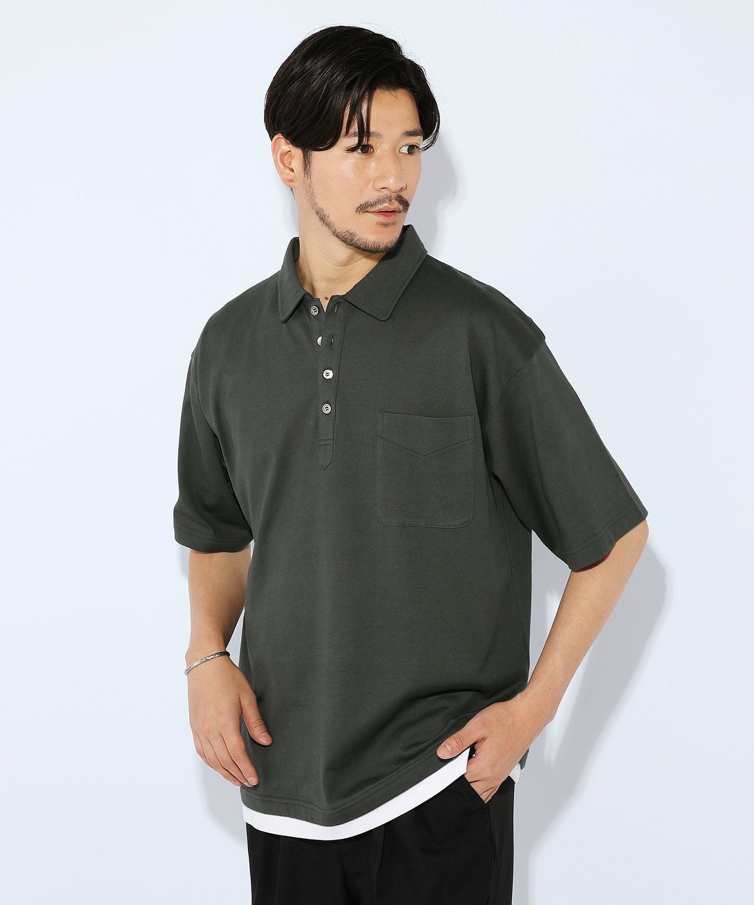 SPU別注 日本製スーパー度詰め天竺裾レイヤードビッグポロシャツ