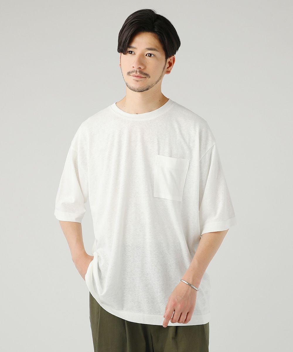 日本製PREMIERE LINEN(プレミアリネン)天竺 クルーネック 半袖Tシャツ