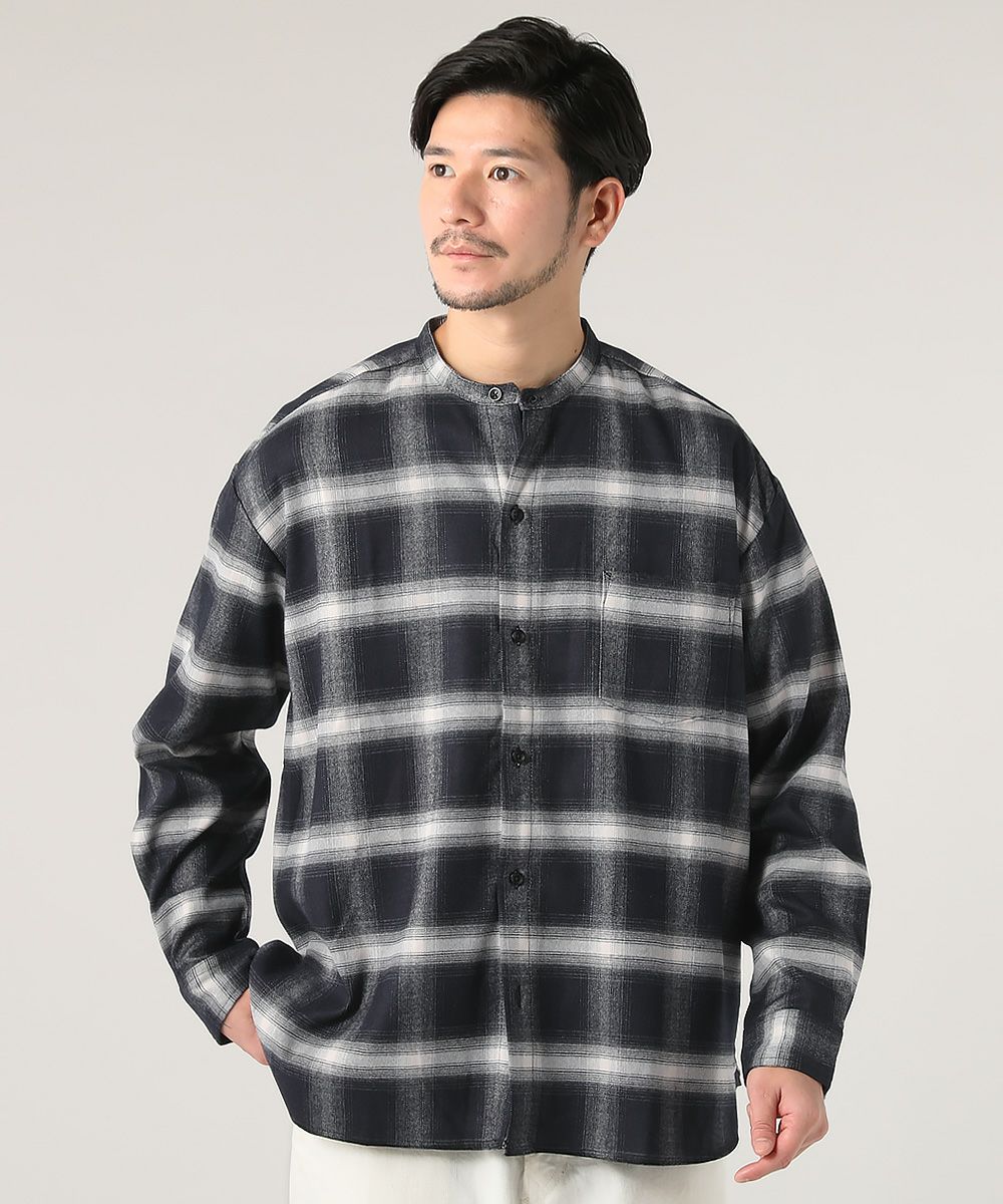 ブリル 25SS ミニフリルチェックバンドカラーシャツ 長袖 F グレー オンブレチェックバンドカラー長袖シャツ | 【公式】SPU スプ公式通販