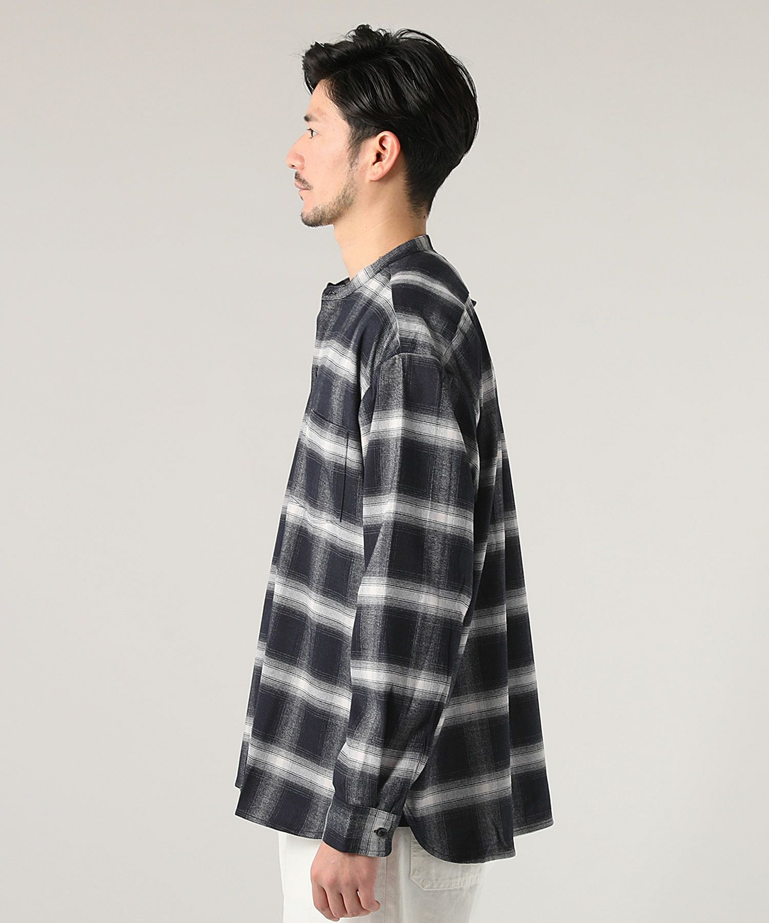 ブリル 25SS ミニフリルチェックバンドカラーシャツ 長袖 F グレー オンブレチェックバンドカラー長袖シャツ | 【公式】SPU スプ公式通販