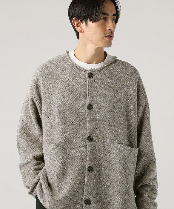 ウール混5G鹿の子編みカラーネップクルーネックカーディガン | 【公式