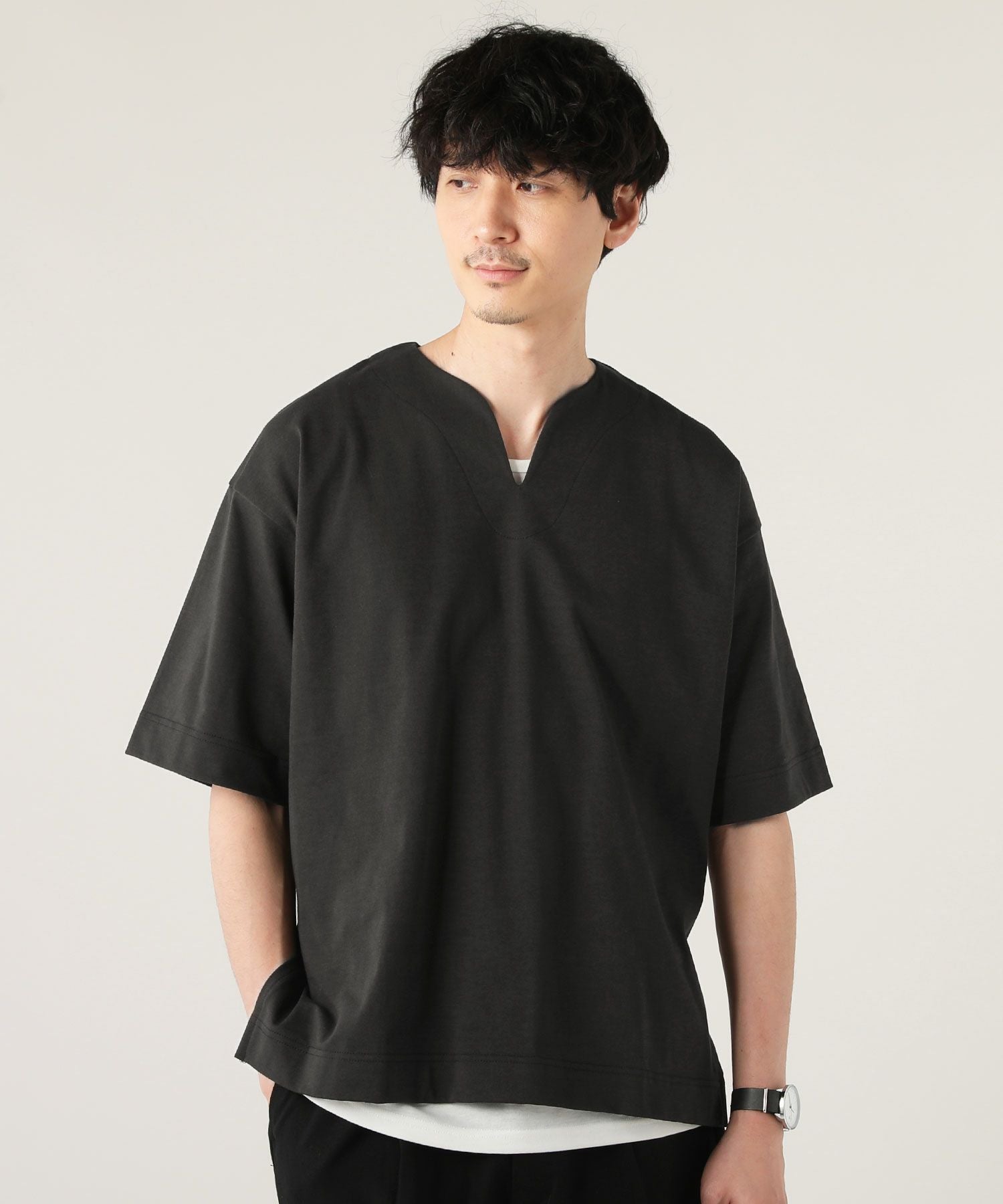 日本製VORTEX 8オンス(MVS天竺) キーネック ハーフスリーブTシャツ