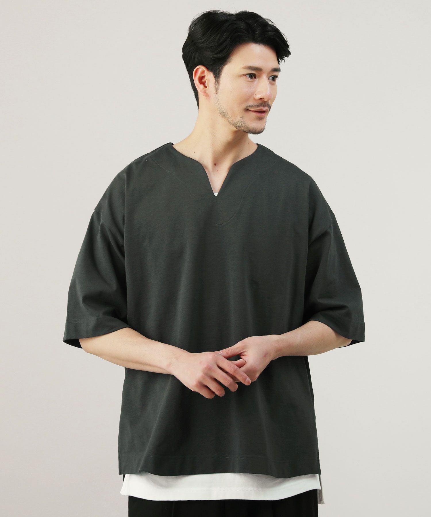 日本製VORTEX 8オンス(MVS天竺) キーネック ハーフスリーブTシャツ