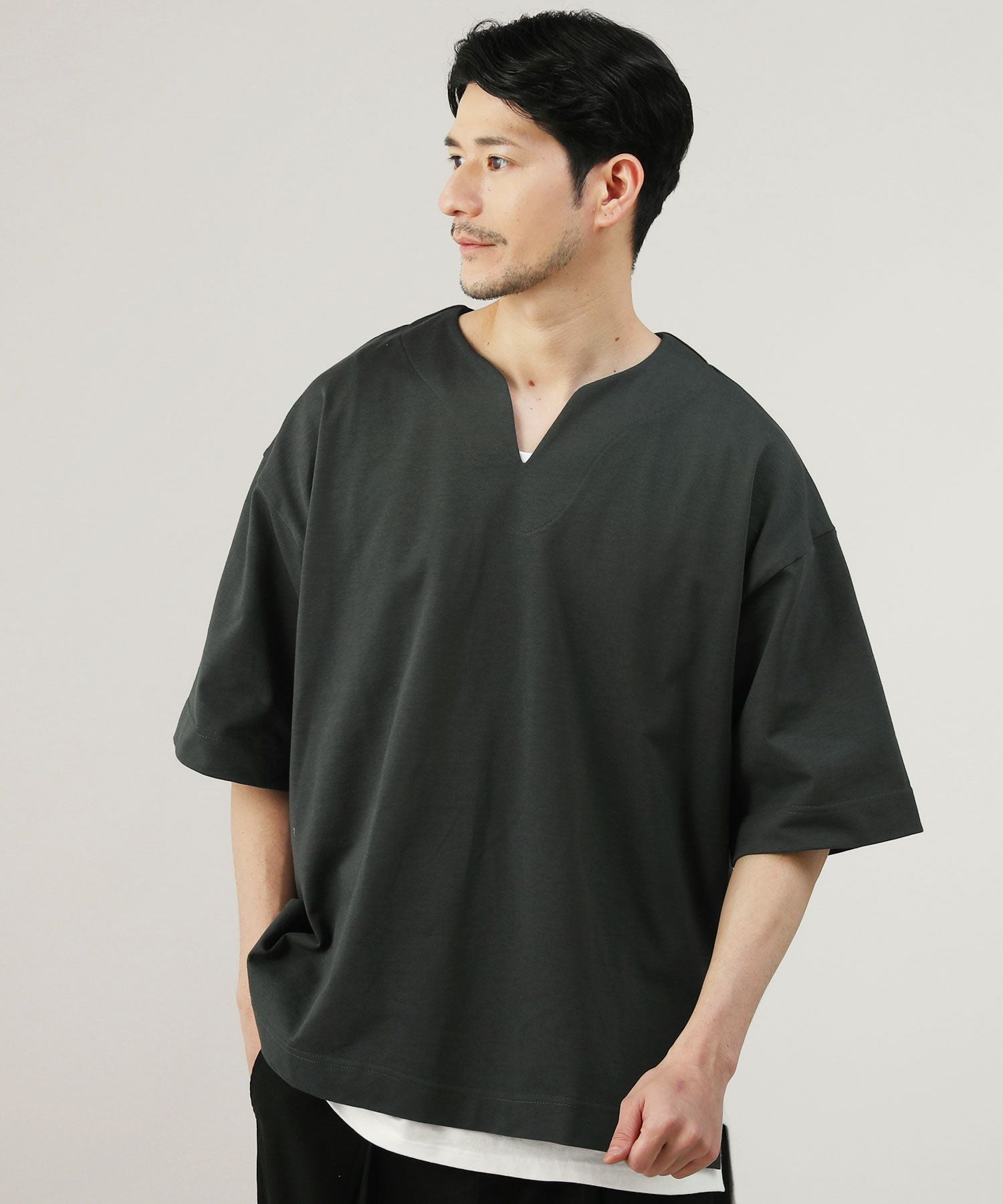 日本製VORTEX 8オンス(MVS天竺) キーネック ハーフスリーブTシャツ