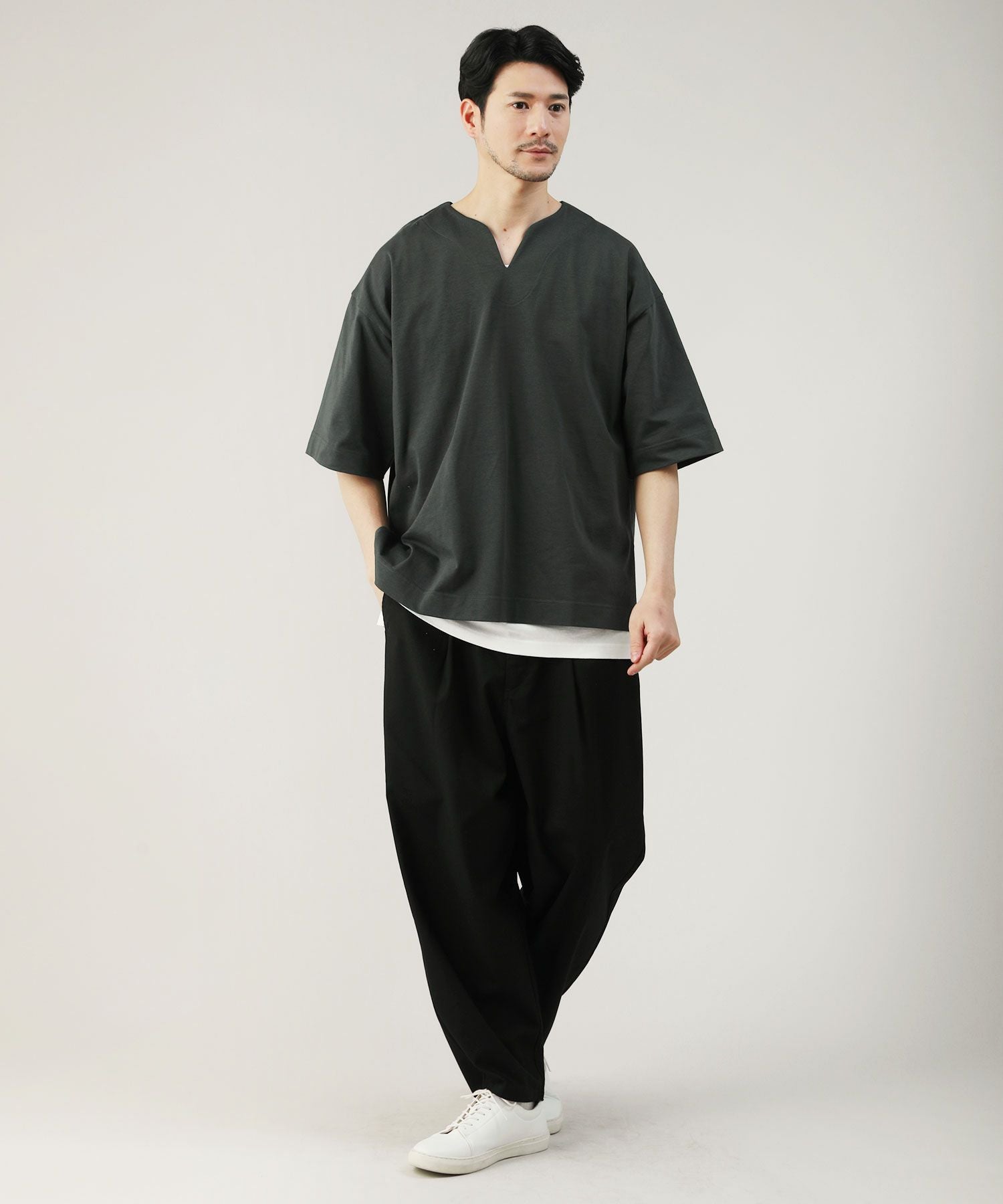 ARTS&amp;SCIENCEアーツ&amp;サイエンス 2021AW Bulky slip-on blouse yakバルキー スリップオン ブラウス ヤク素材【1】【LTSA72839】 キーネックブラウス【半袖】【涼】【セットアップ着用可】 (ABL6337-E