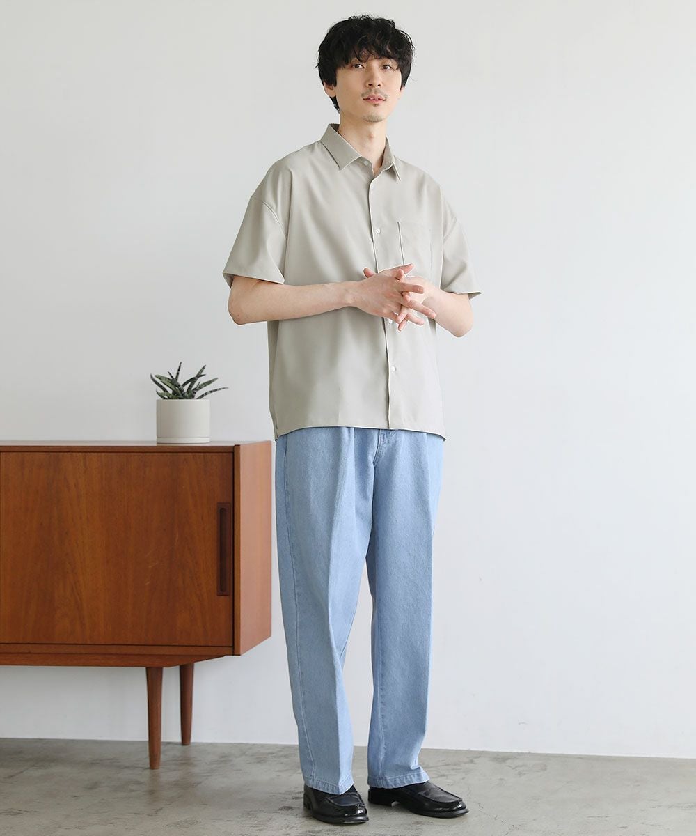 日本製Reflax(R)ウォッシャブルリネンライク接触冷感半袖シャツ