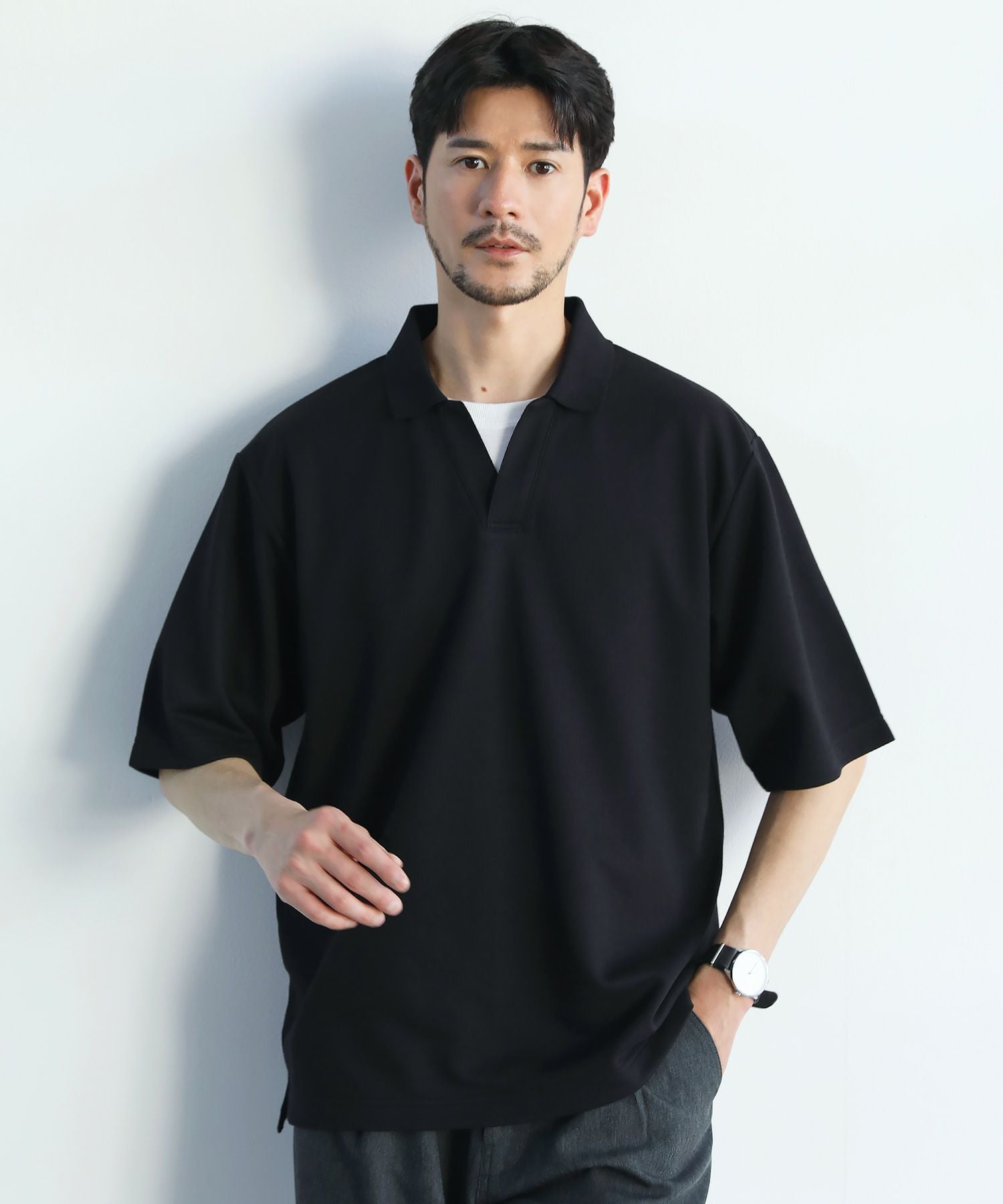 抗菌防臭＆接触冷感ルーズシルエットダブルフェイス鹿の子半袖スキッパ