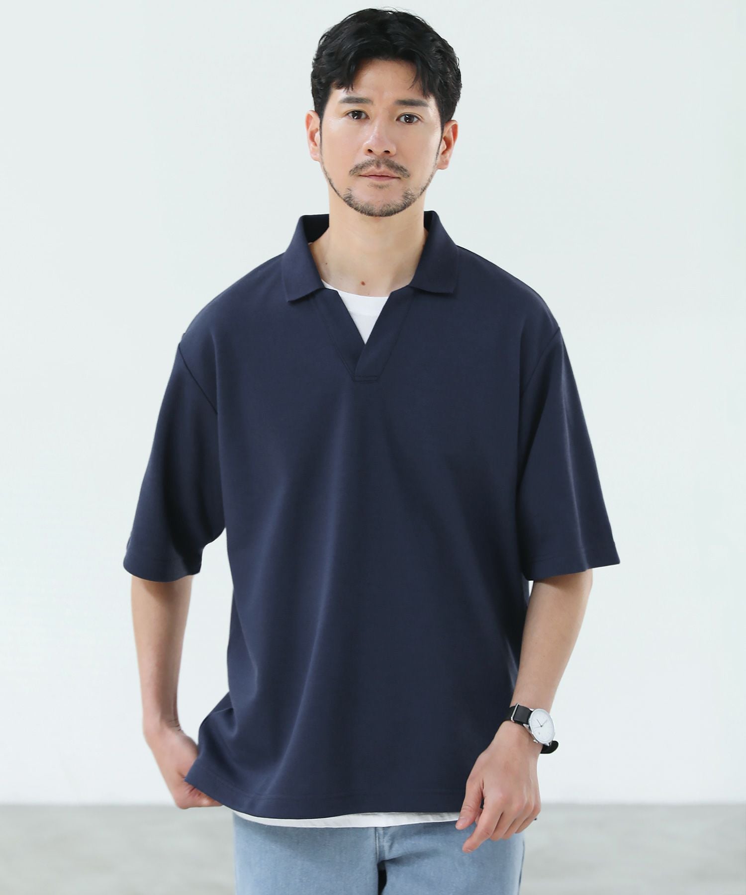 抗菌防臭＆接触冷感ルーズシルエットダブルフェイス鹿の子半袖スキッパ