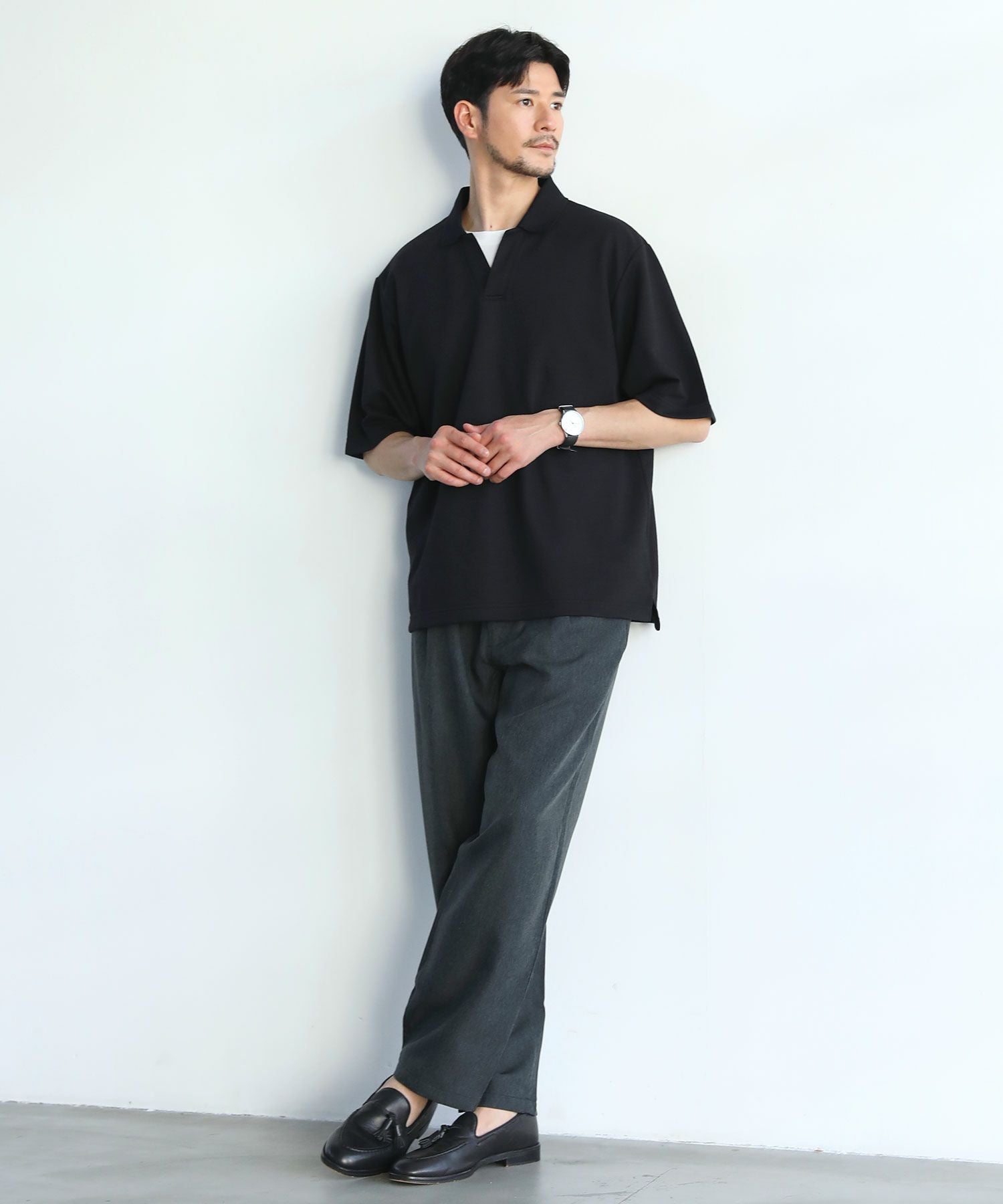 抗菌防臭＆接触冷感ルーズシルエットダブルフェイス鹿の子半袖スキッパ