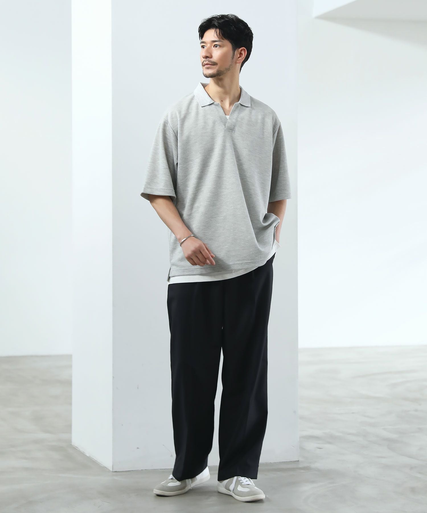 抗菌防臭＆接触冷感ルーズシルエットダブルフェイス鹿の子半袖スキッパ