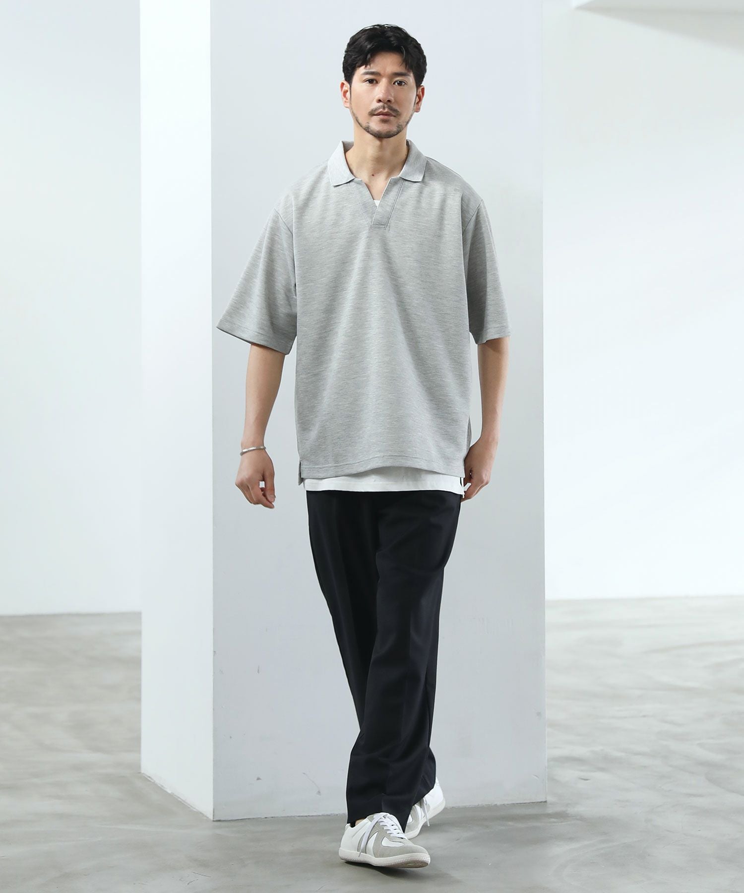 抗菌防臭＆接触冷感ルーズシルエットダブルフェイス鹿の子半袖スキッパ