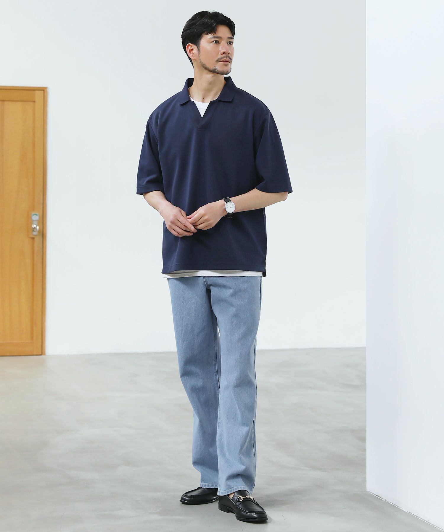 抗菌防臭＆接触冷感ルーズシルエットダブルフェイス鹿の子半袖スキッパ