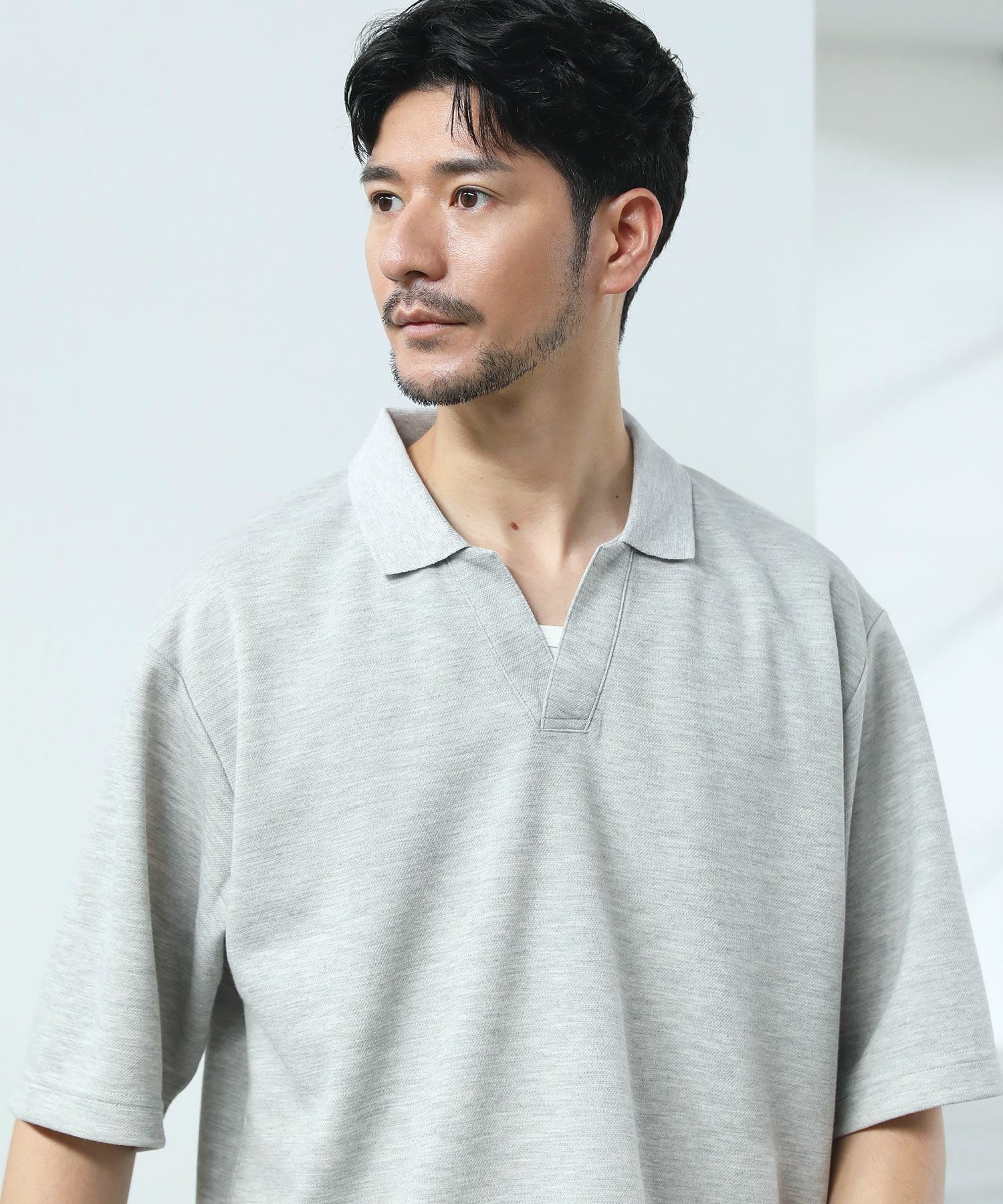 抗菌防臭＆接触冷感ルーズシルエットダブルフェイス鹿の子半袖スキッパ